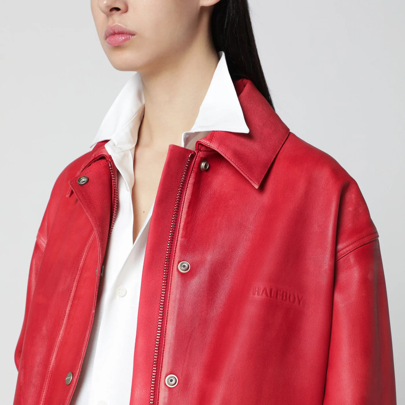 HALFBOY Red leather parka