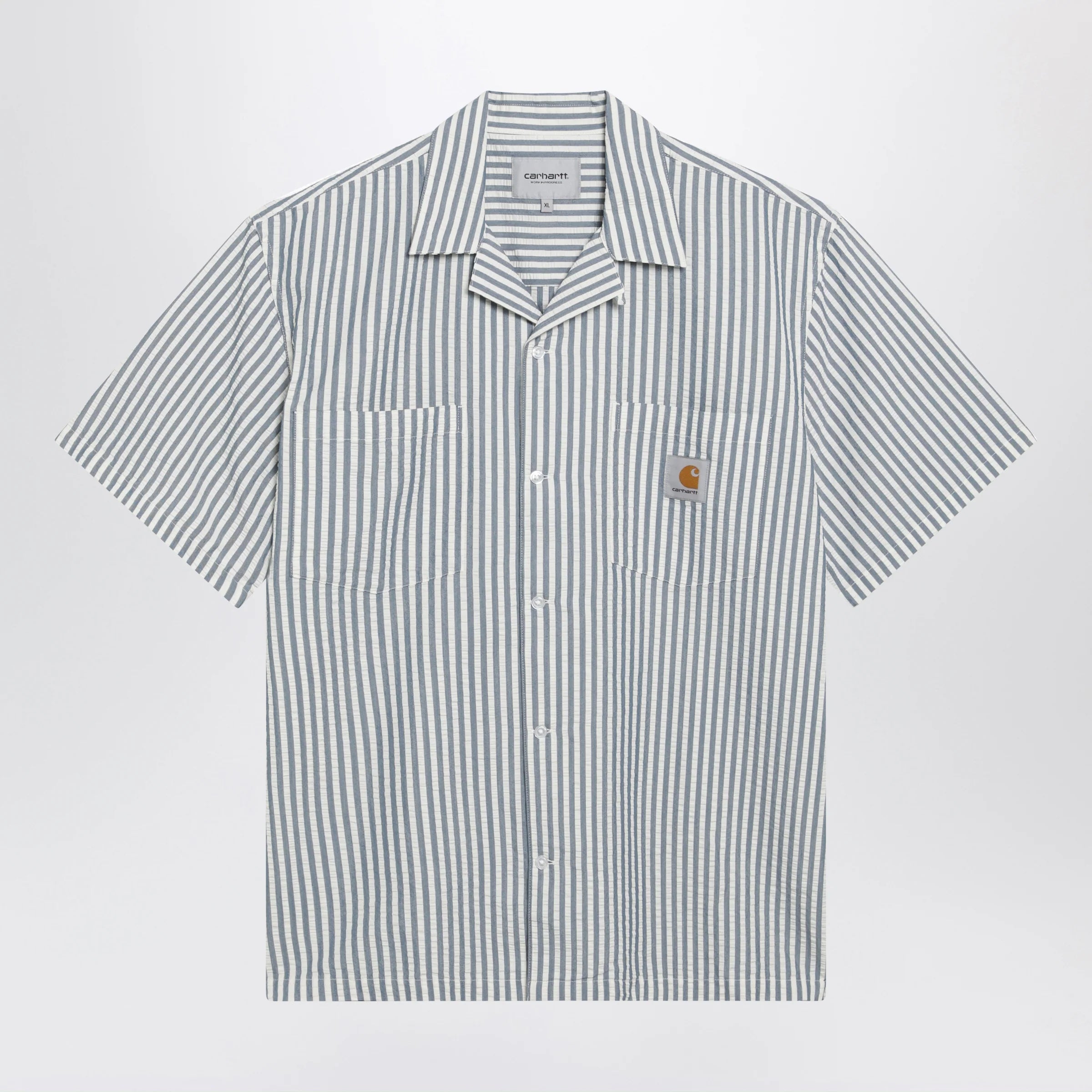 Carhartt WIP Leavel short-sleeve striped seersucker shirt in blue