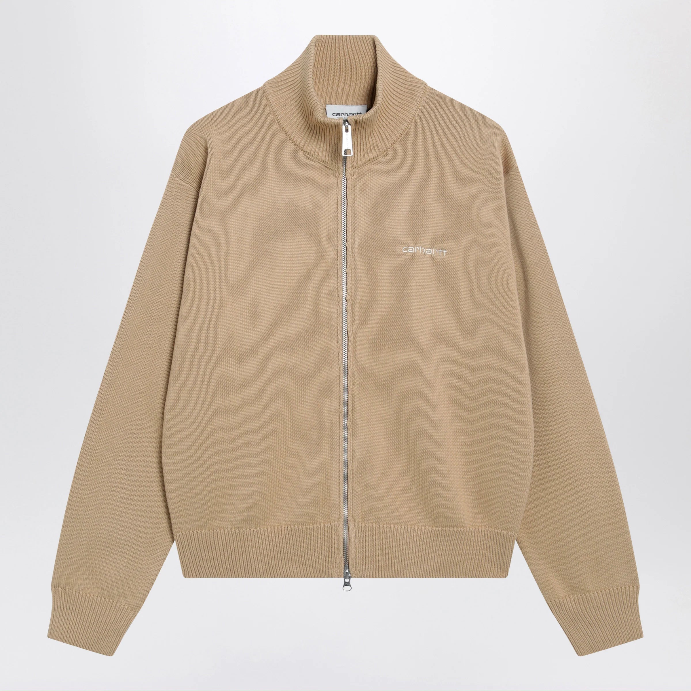 Carhartt WIP Cotton knit zip cardigan sweatshirt in Dusty Brown