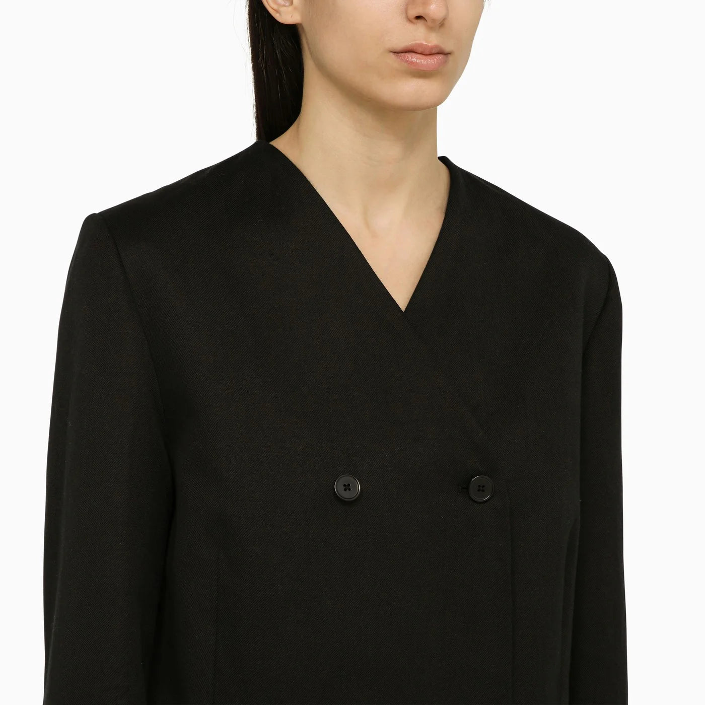 LouLou De Saison Black double-breasted jacket in cotton and linen