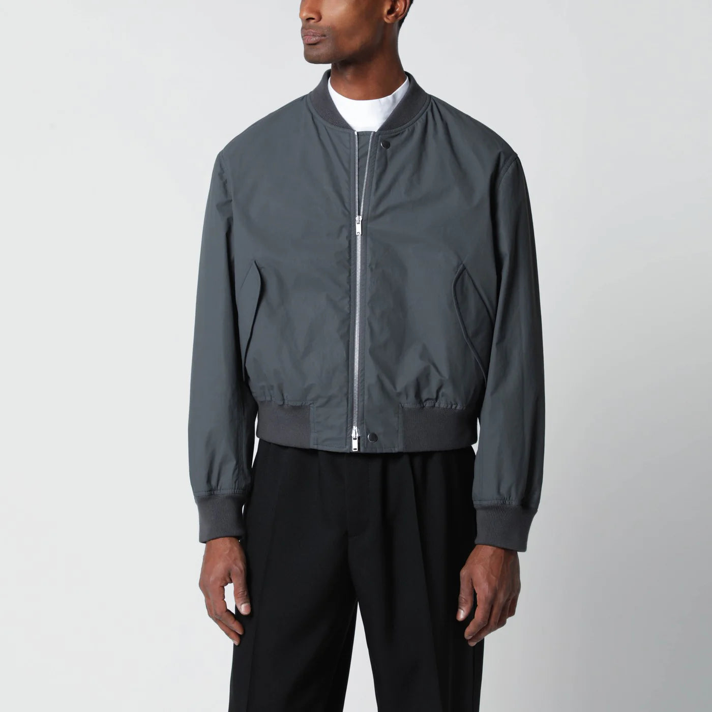 Jil Sander Grey cotton zip-up bomber jacket