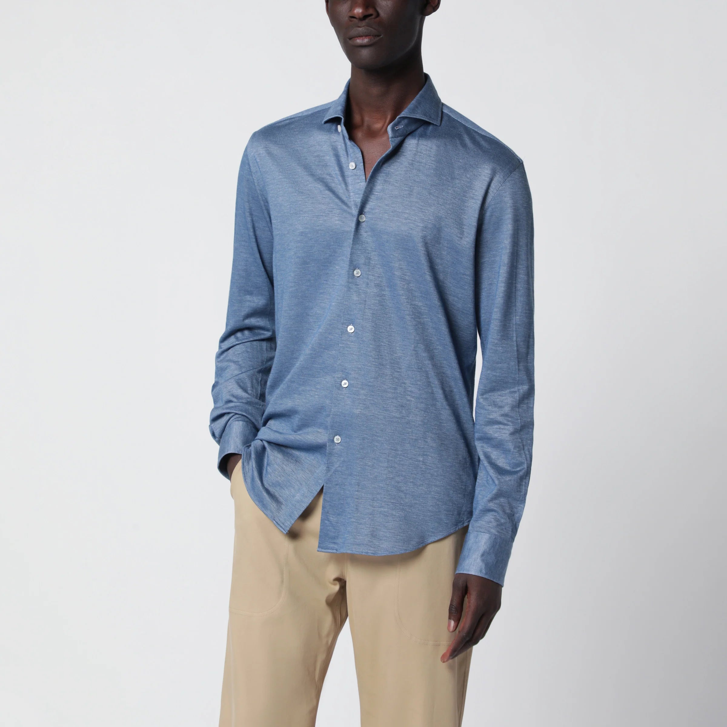 XACUS Light Blue Cotton Blend Tailor Fit Shirt