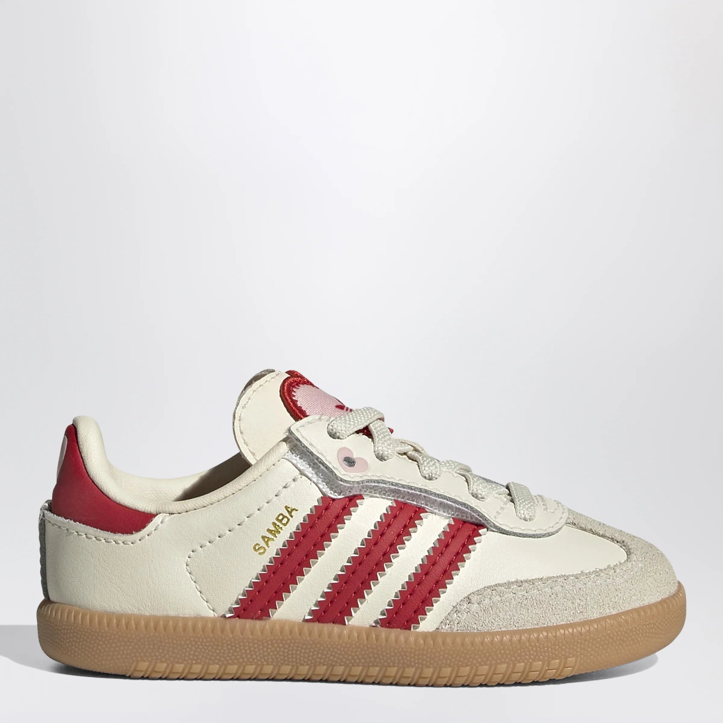 adidas Originals Cream White/Better Scarlet/Gum Samba trainers with elastic laces
