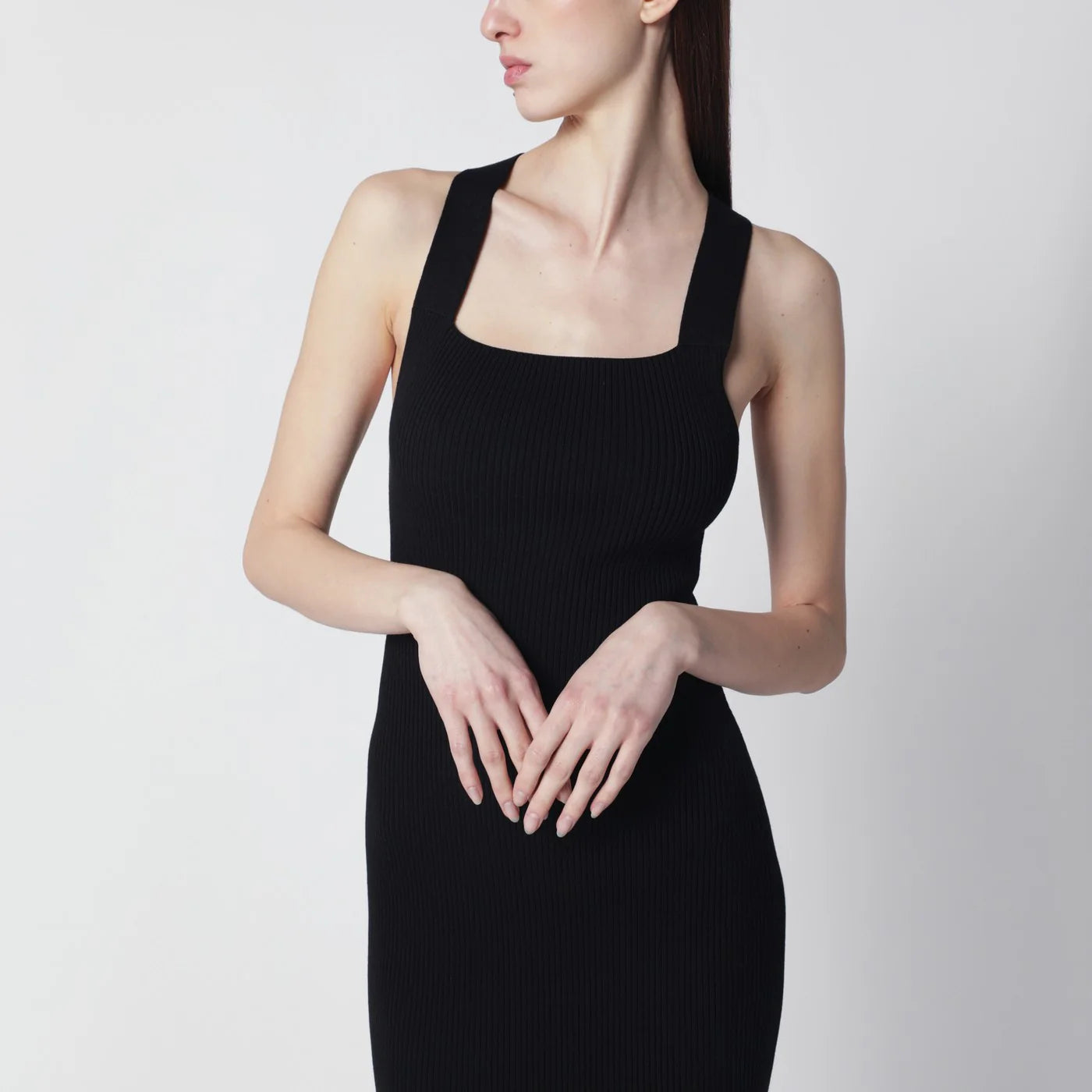 Patou Black dress with faille ruffle hem