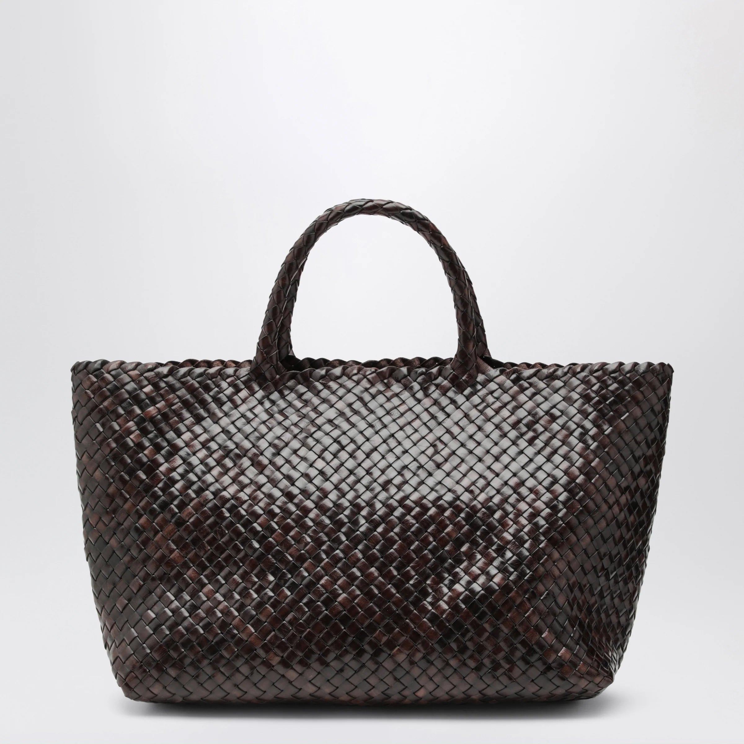 Manebí Bali tote bag in woven leather, dark brown