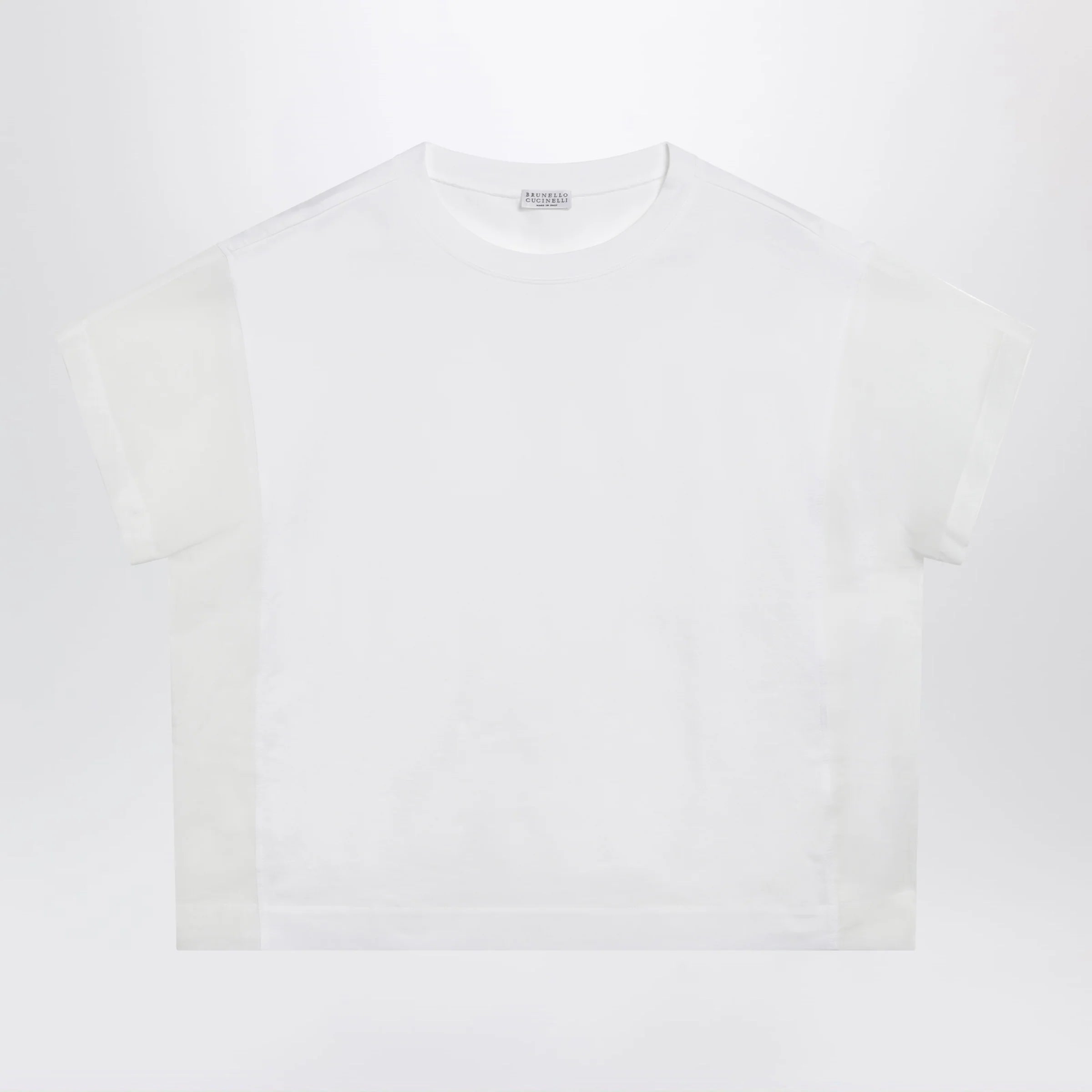Brunello Cucinelli T-shirt in cotton jersey and organza in white