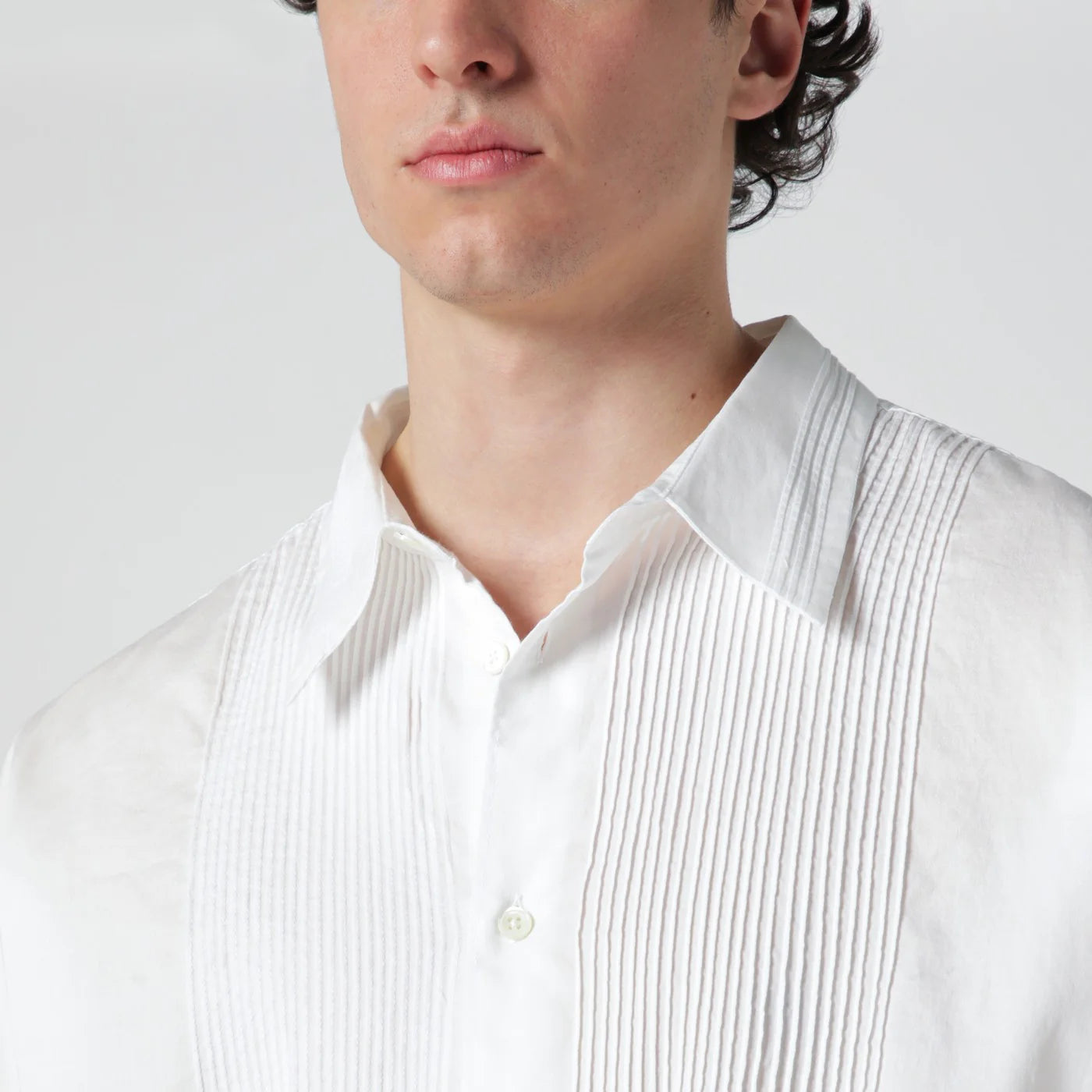 Our Legacy Ivory shirt with pleats on the front and collar