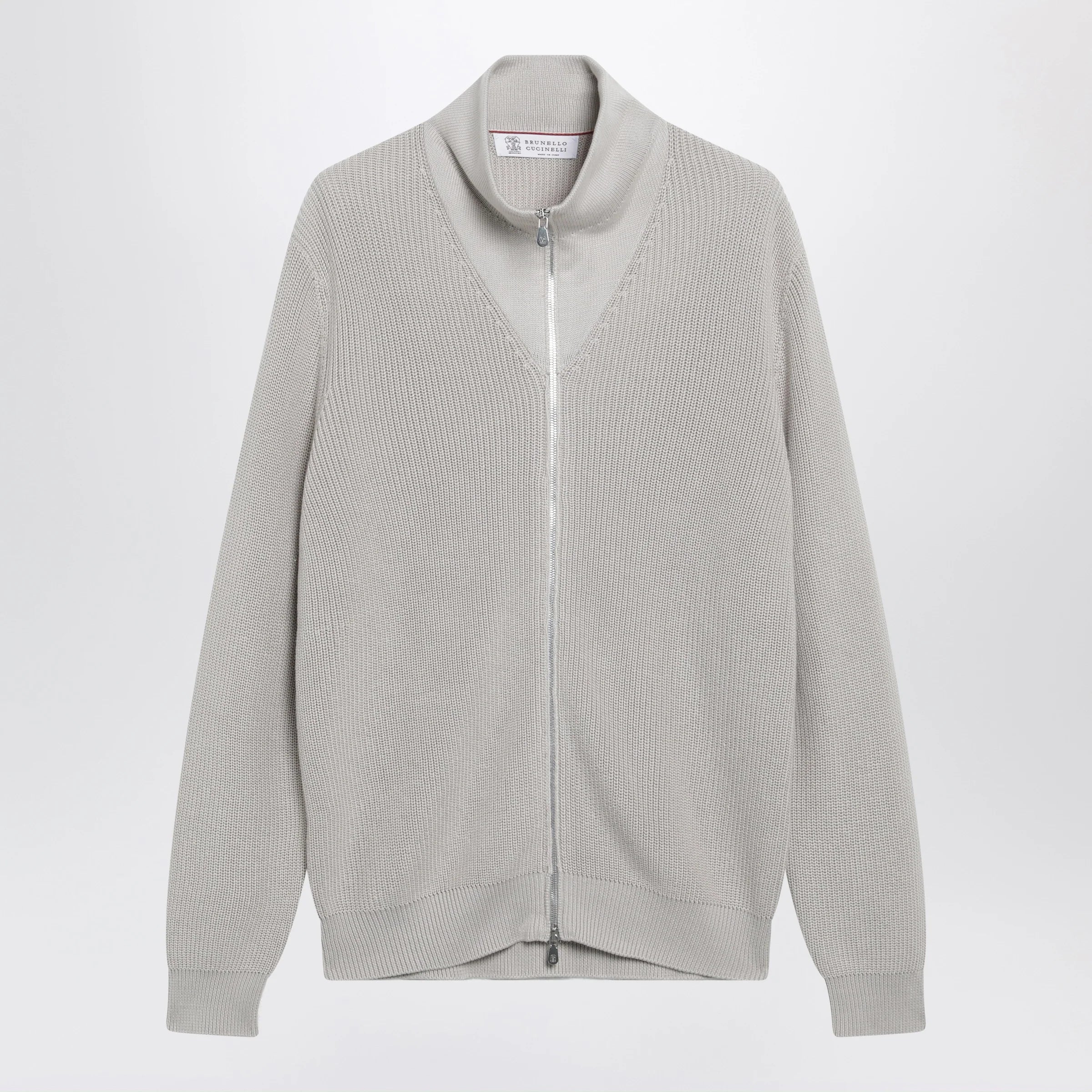Brunello Cucinelli Jute-colored cotton zip-up cardigan