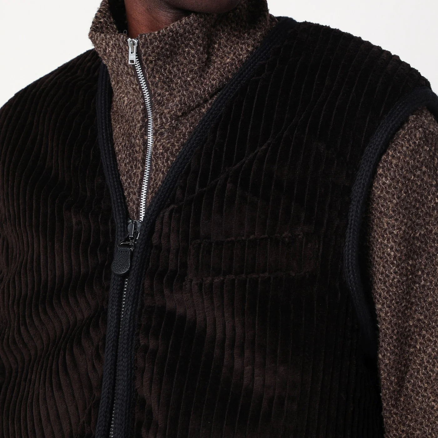 Our Legacy Brown ribbed velvet zip-up waistcoat