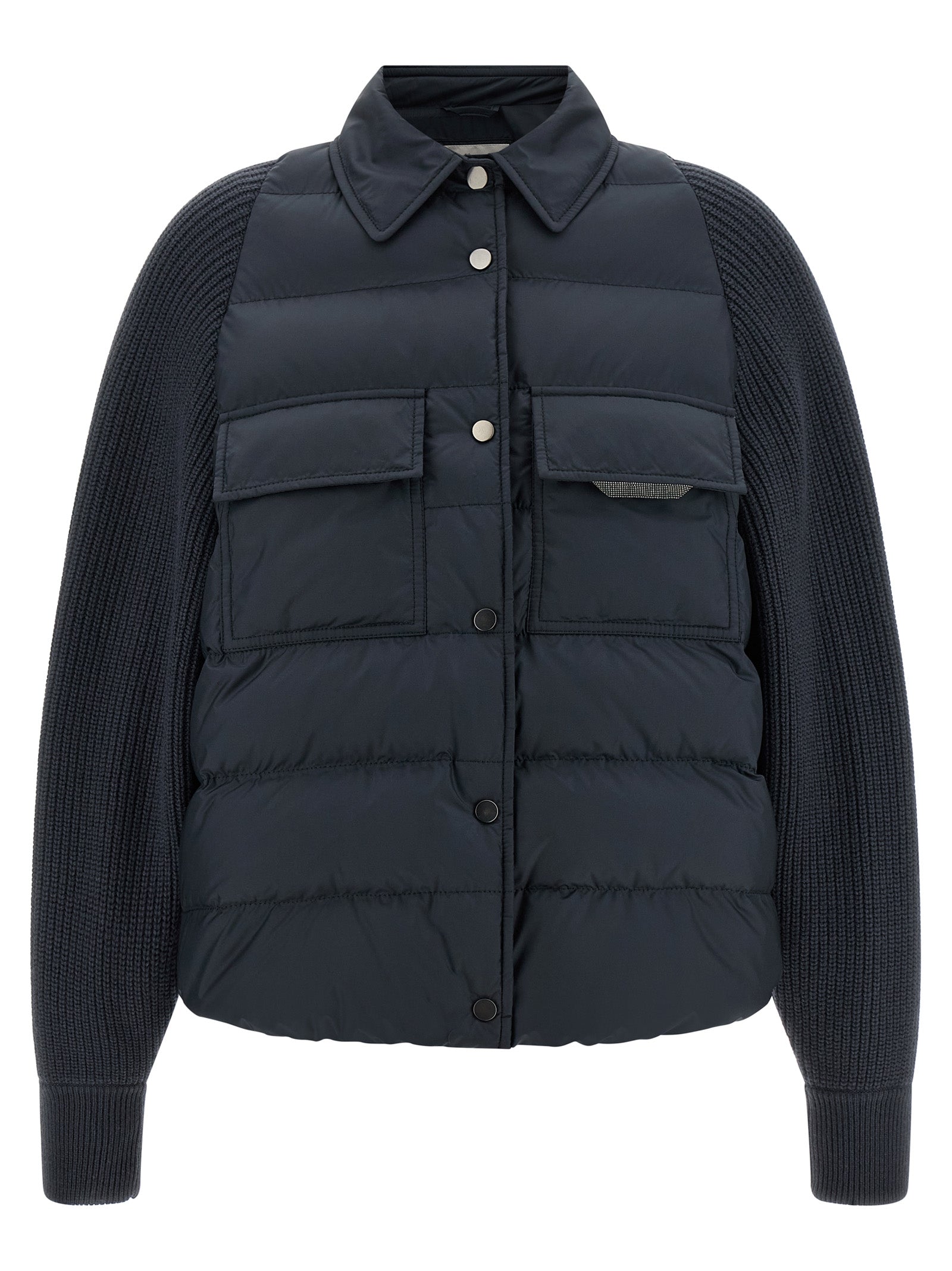 Brunello Cucinelli Shiny Flap Detail Down Jacket