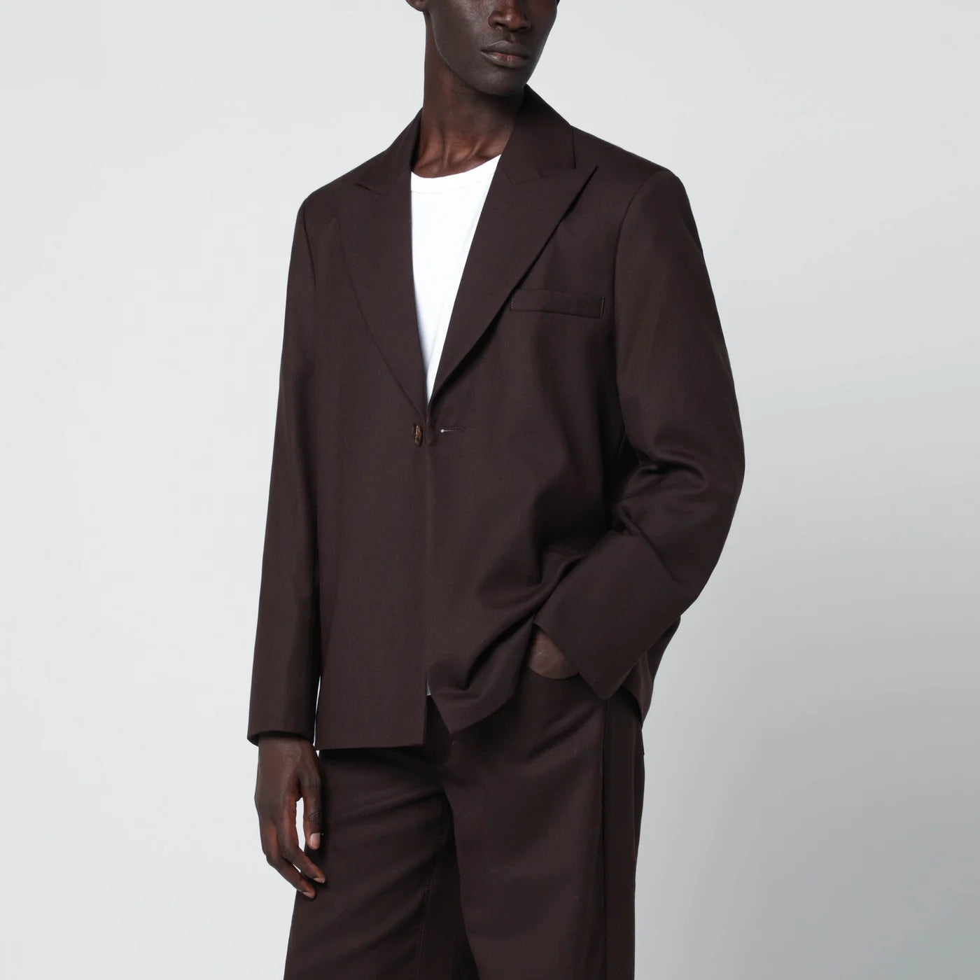 Séfr Seydou mud-colored jacket in wool blend twill