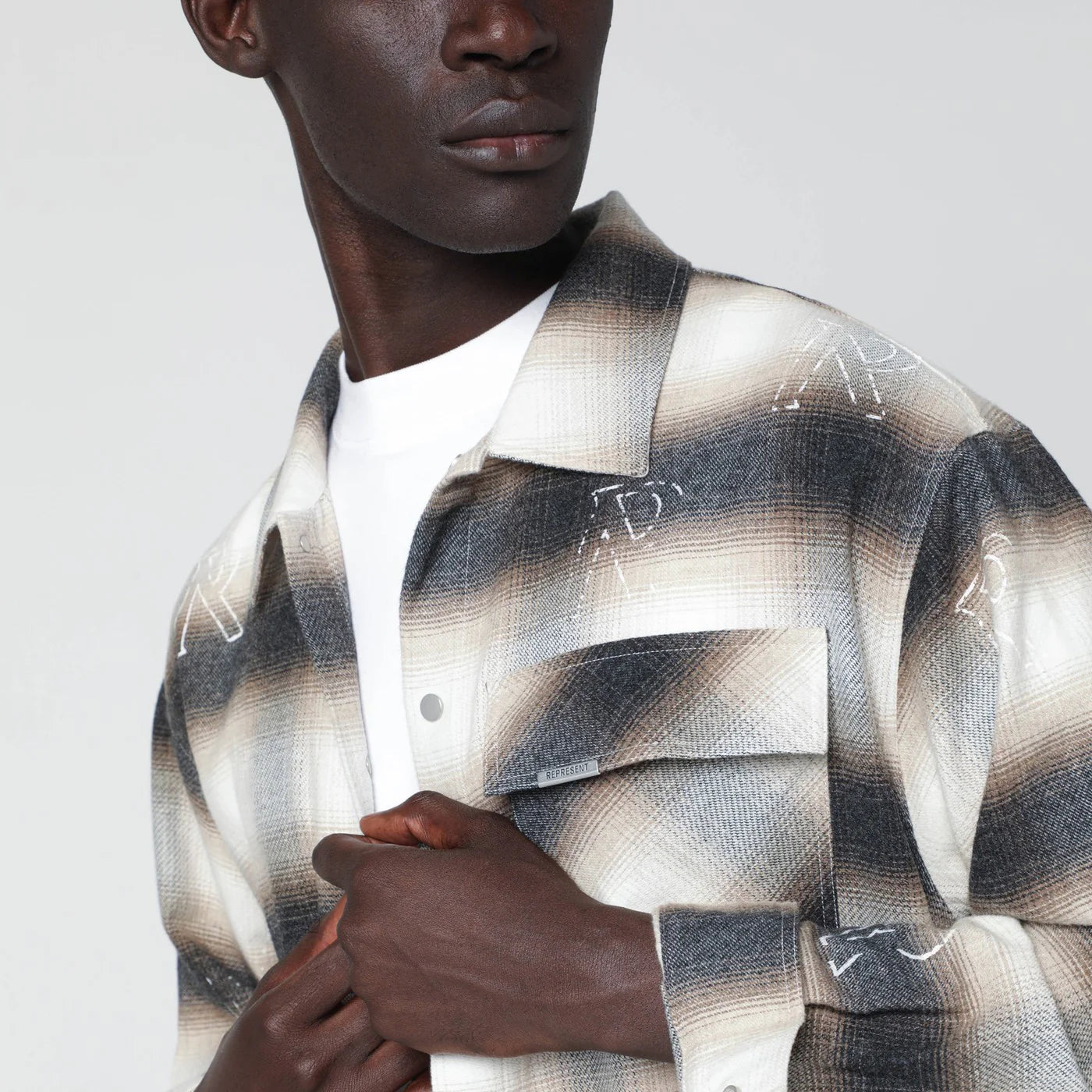 Represent Milk-colored flannel checked shirt