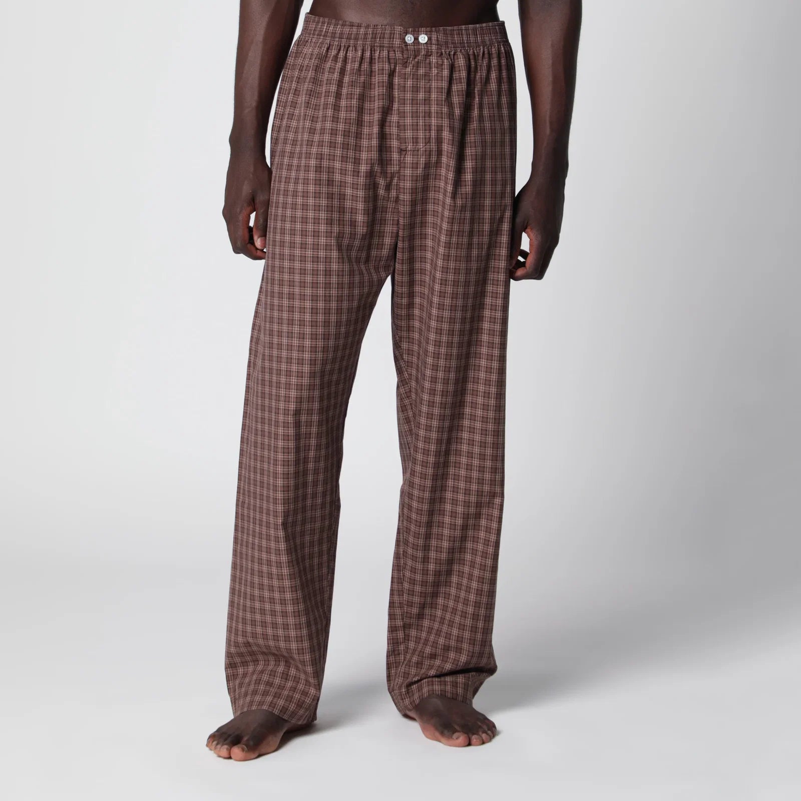 Tekla Serra-colored cotton pajama pants with check pattern