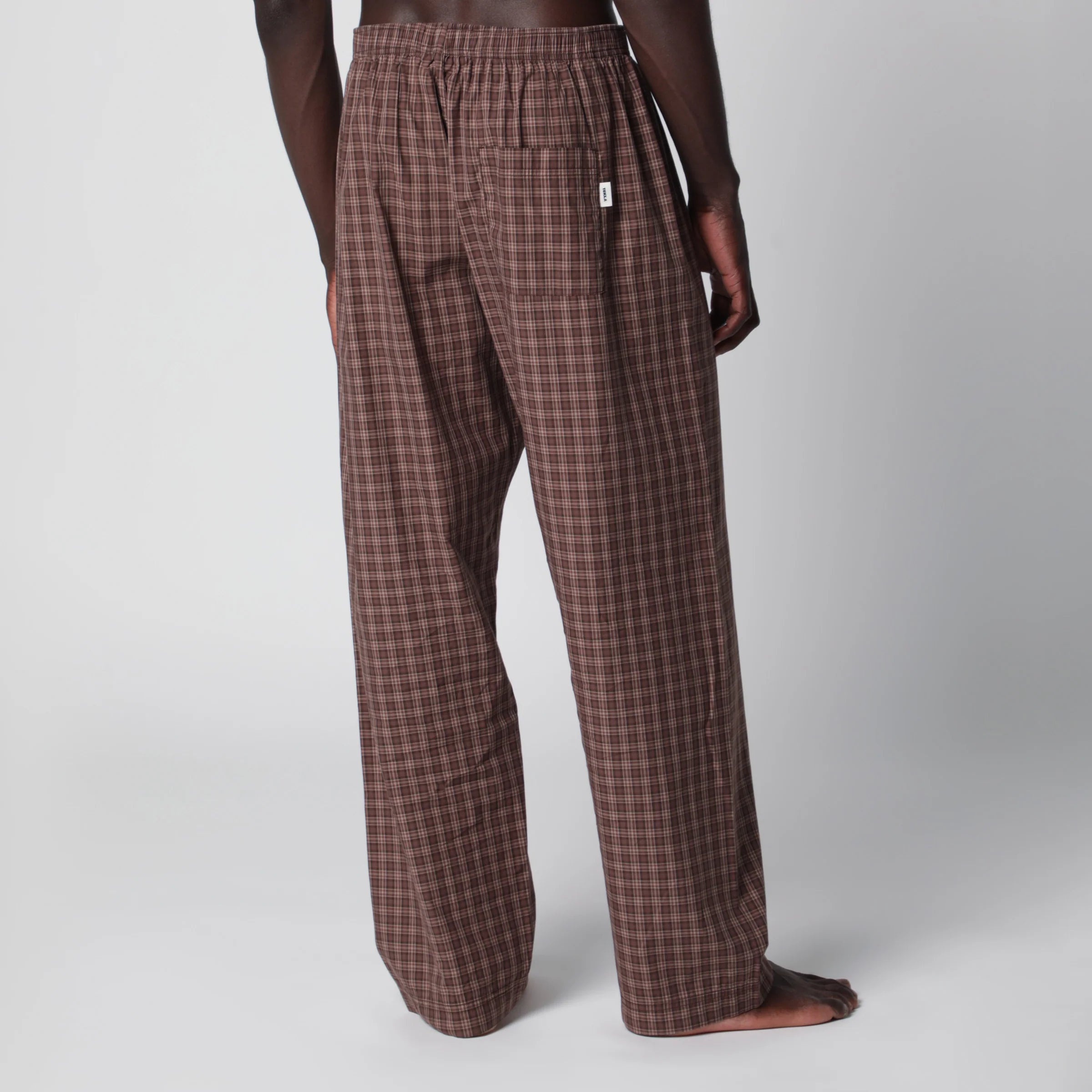 Tekla Serra-colored cotton pajama pants with check pattern