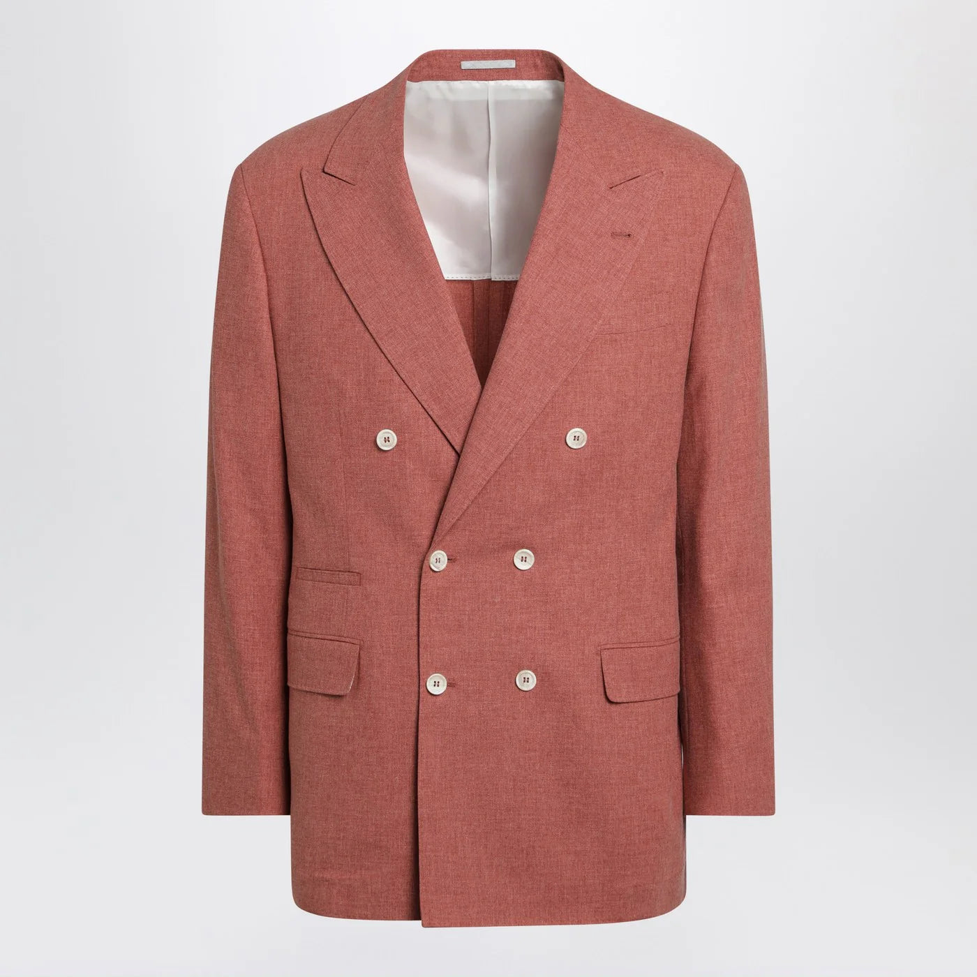 Brunello Cucinelli Peach double-breasted wool-blend jacket