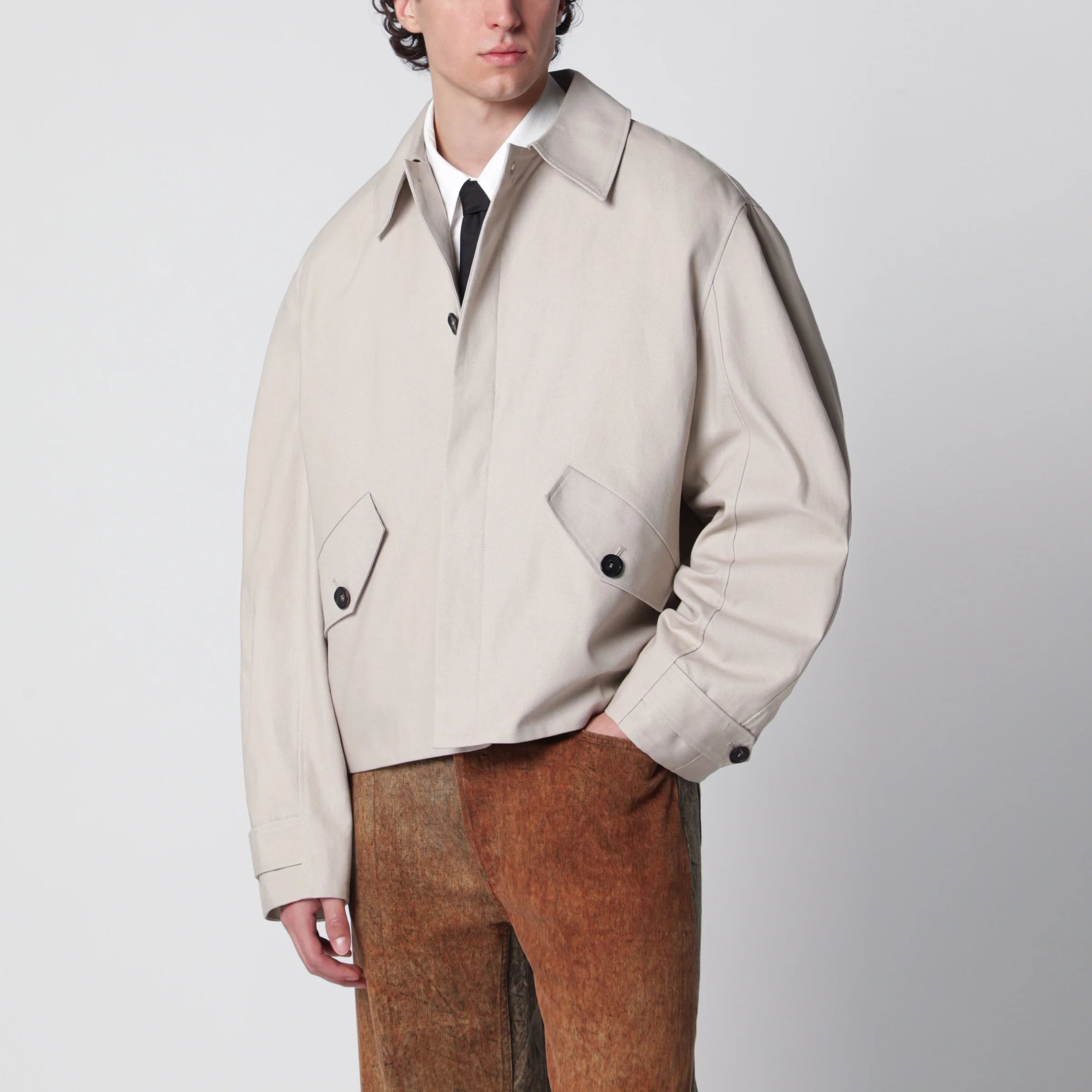 Séfr Short beige cotton trench coat