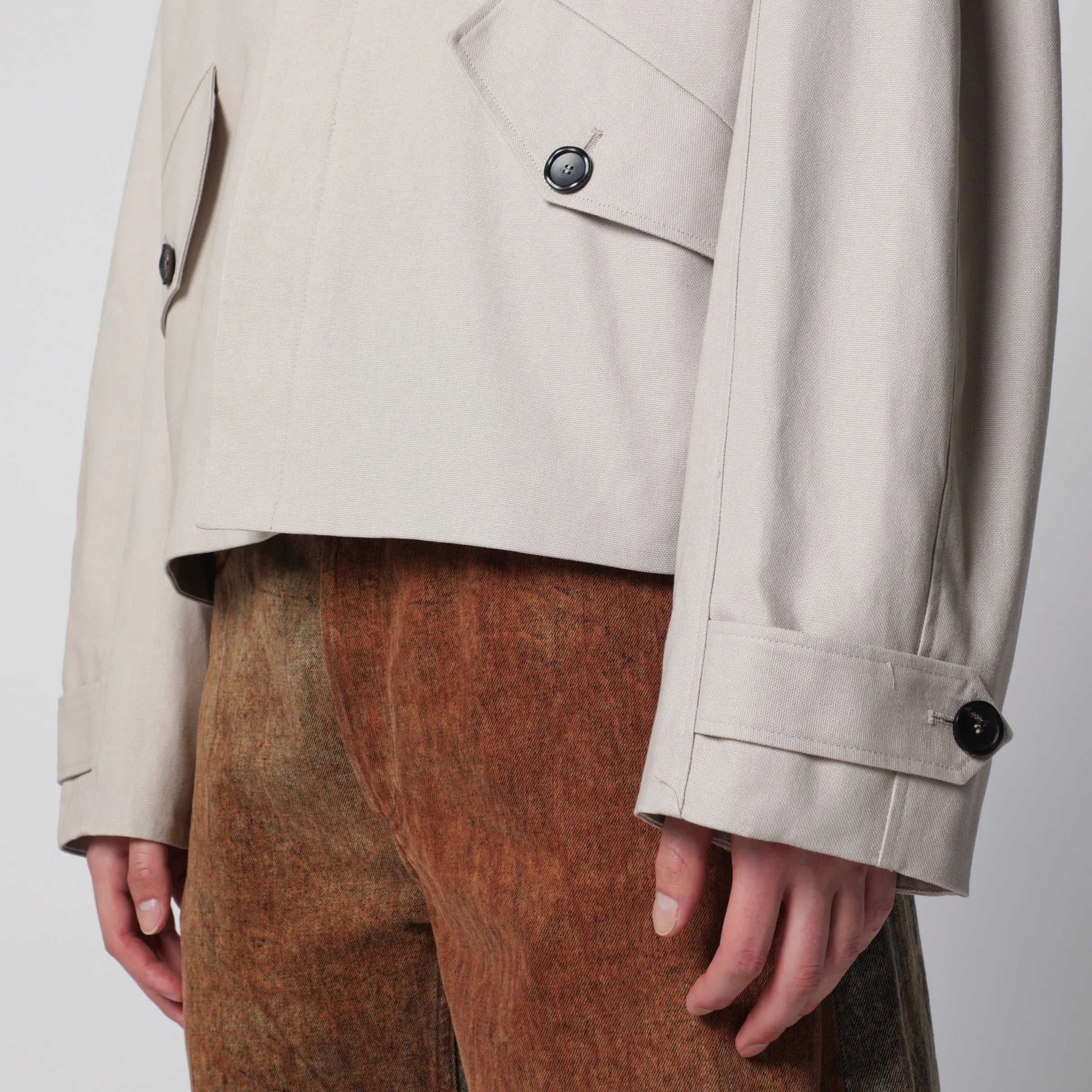 Séfr Short beige cotton trench coat