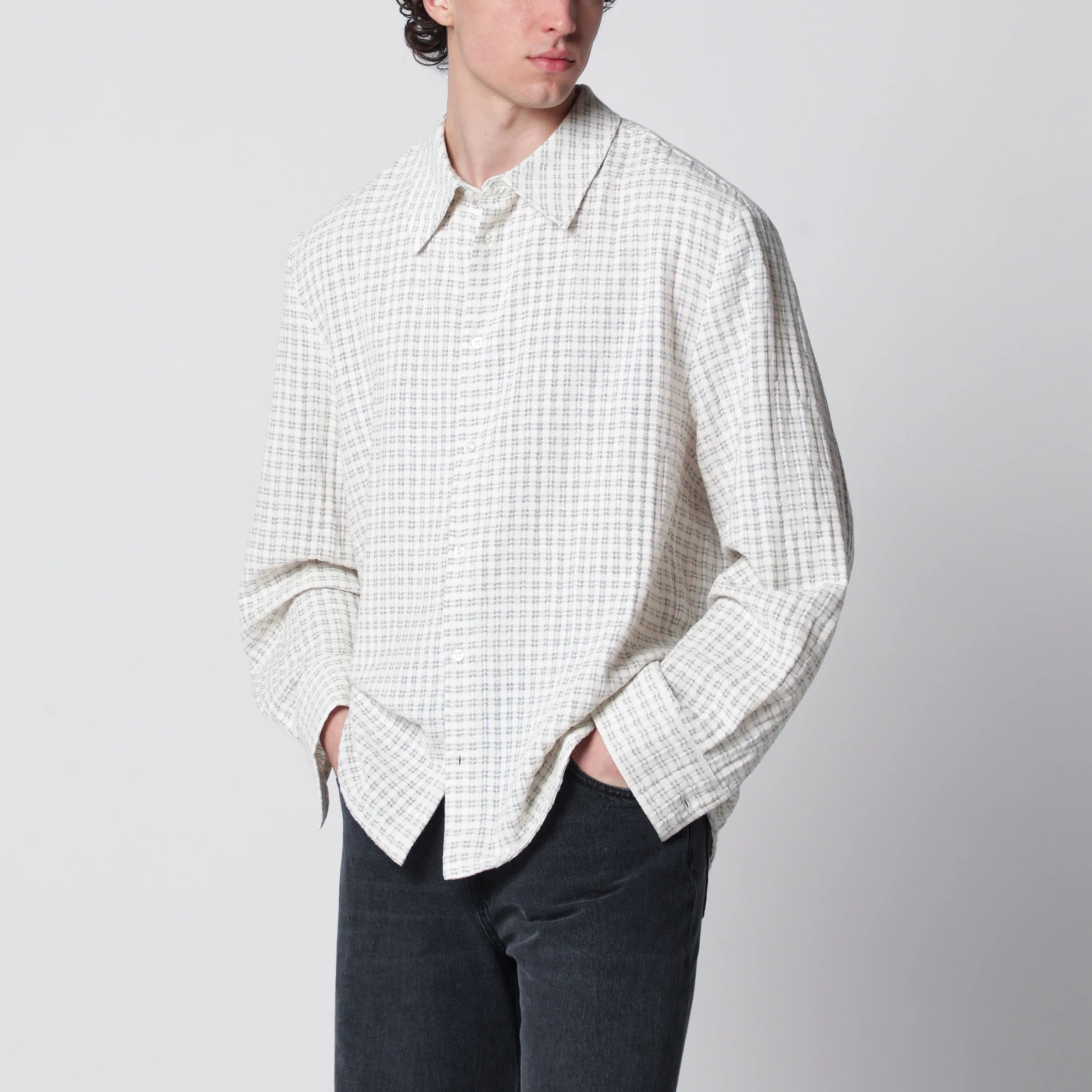 Séfr Light beige check-pattern shirt
