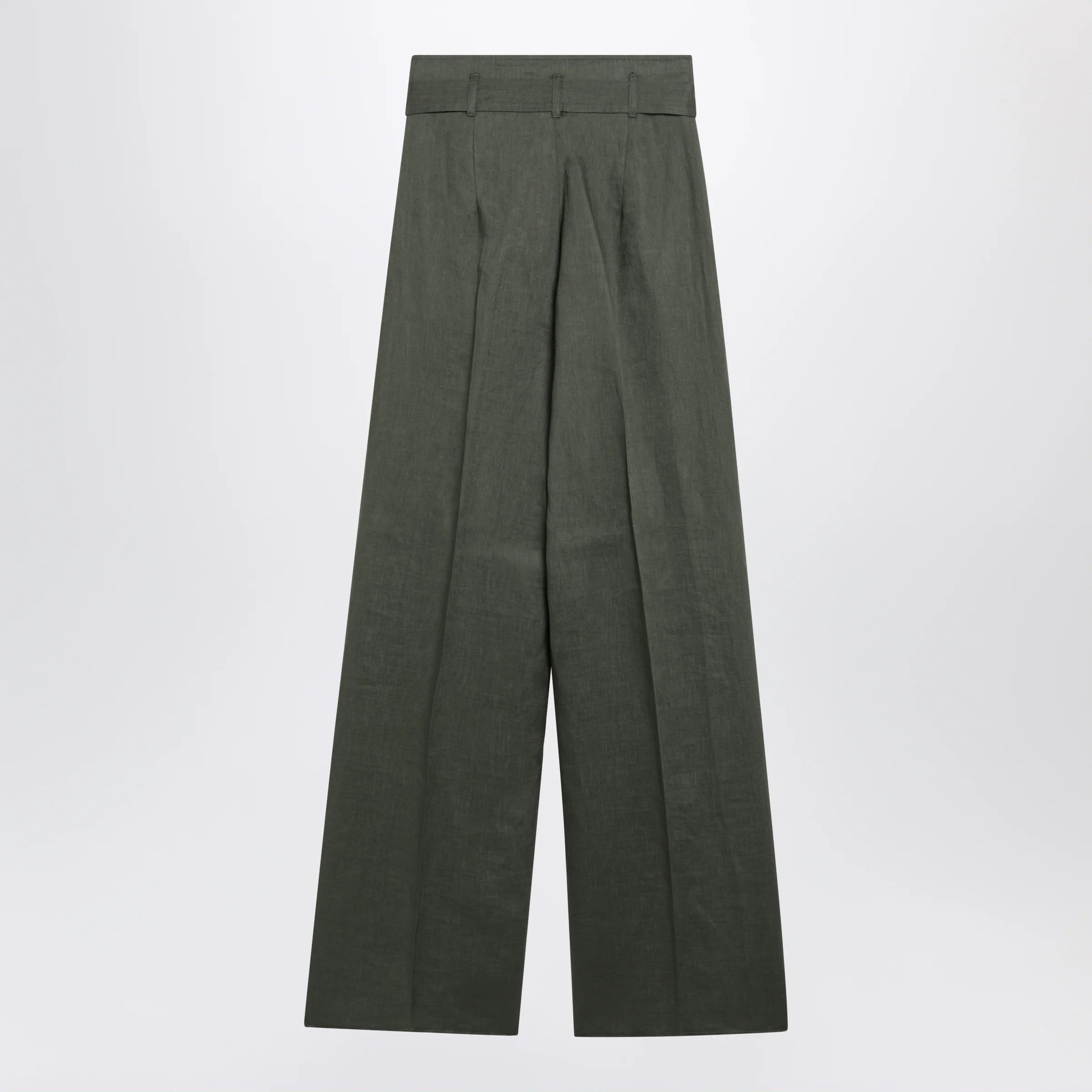 Max Mara Studio High-waist wide-leg washed linen pants, khaki green
