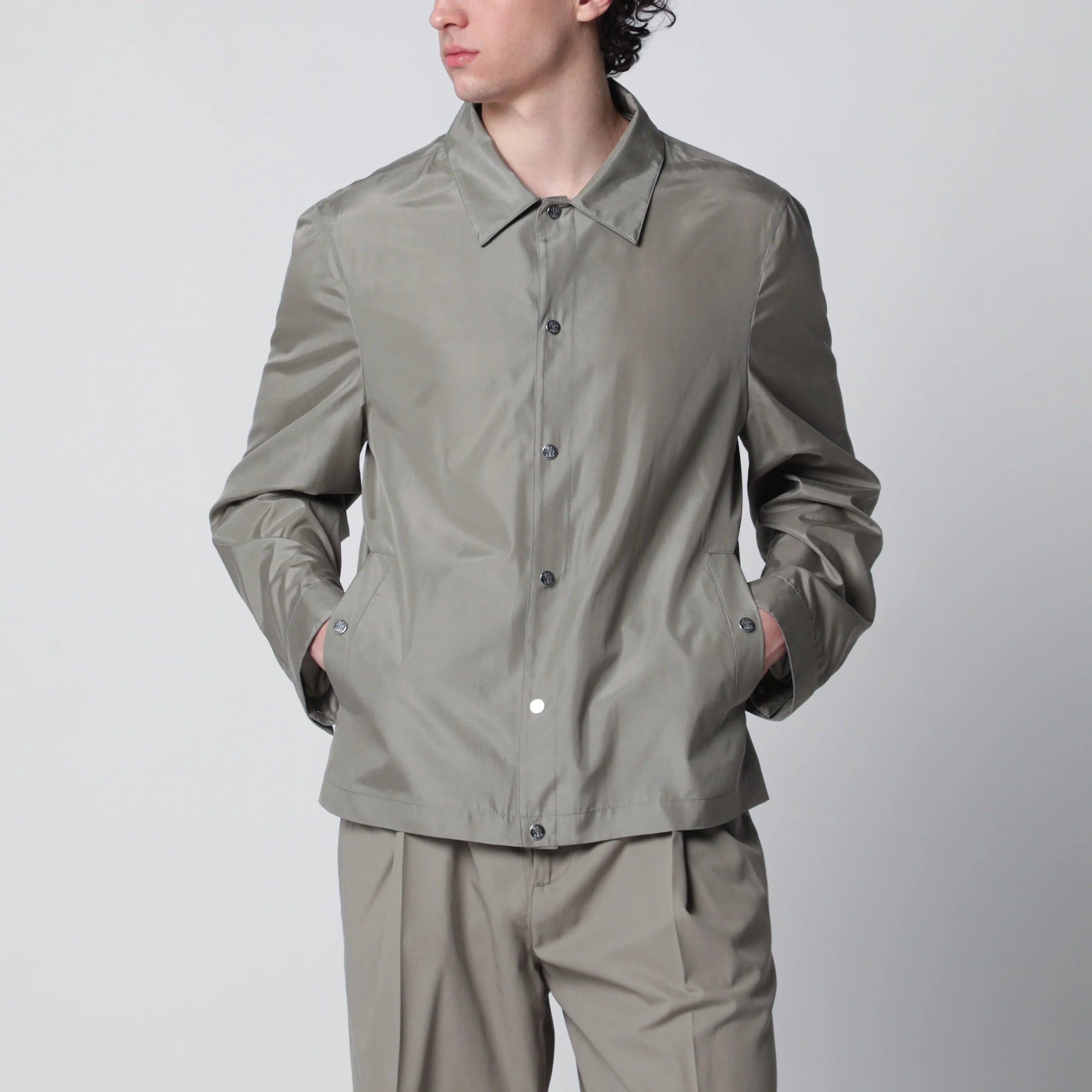 Brunello Cucinelli Unlined jacket in khaki membrane silk