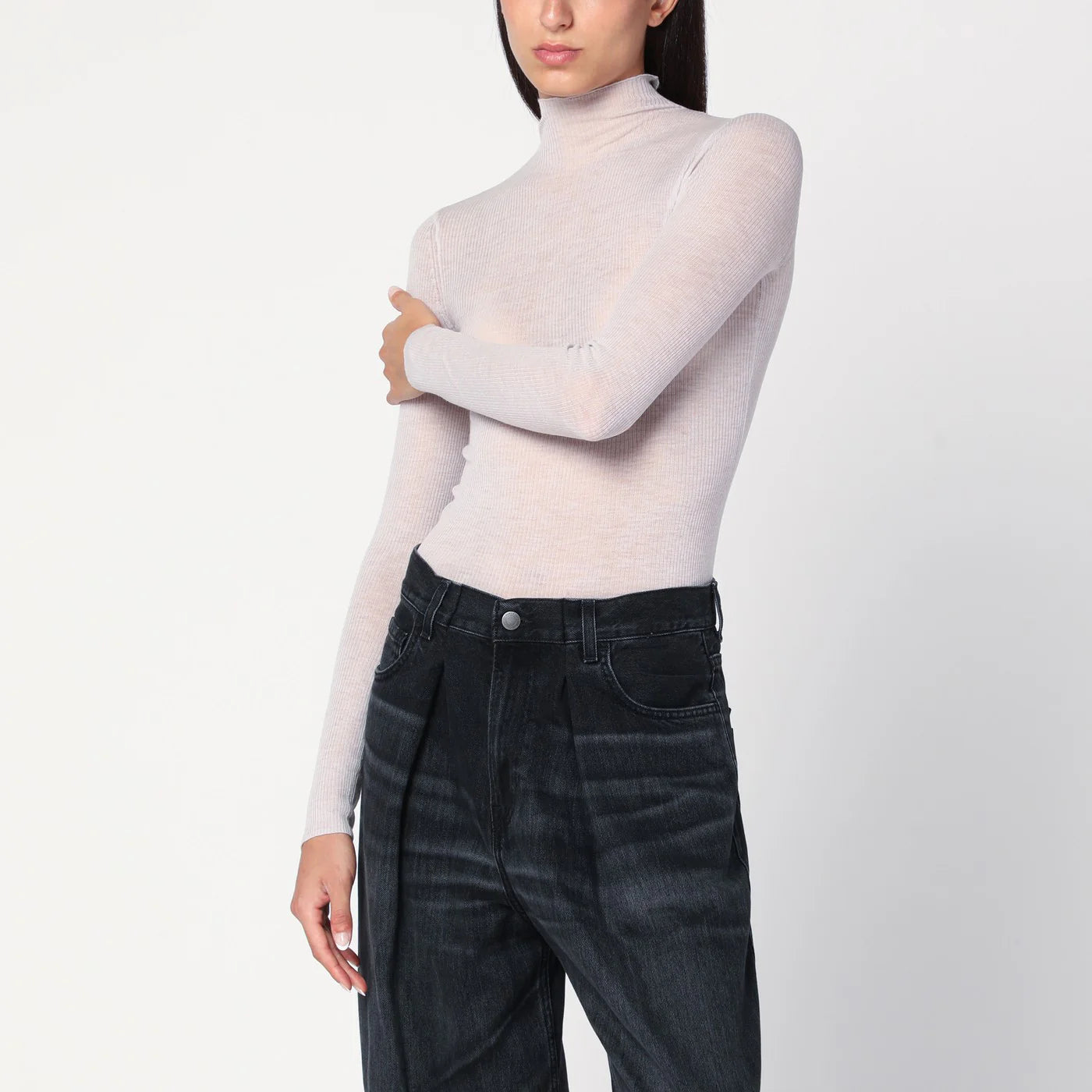 6397 Ivory semi-sheer turtleneck