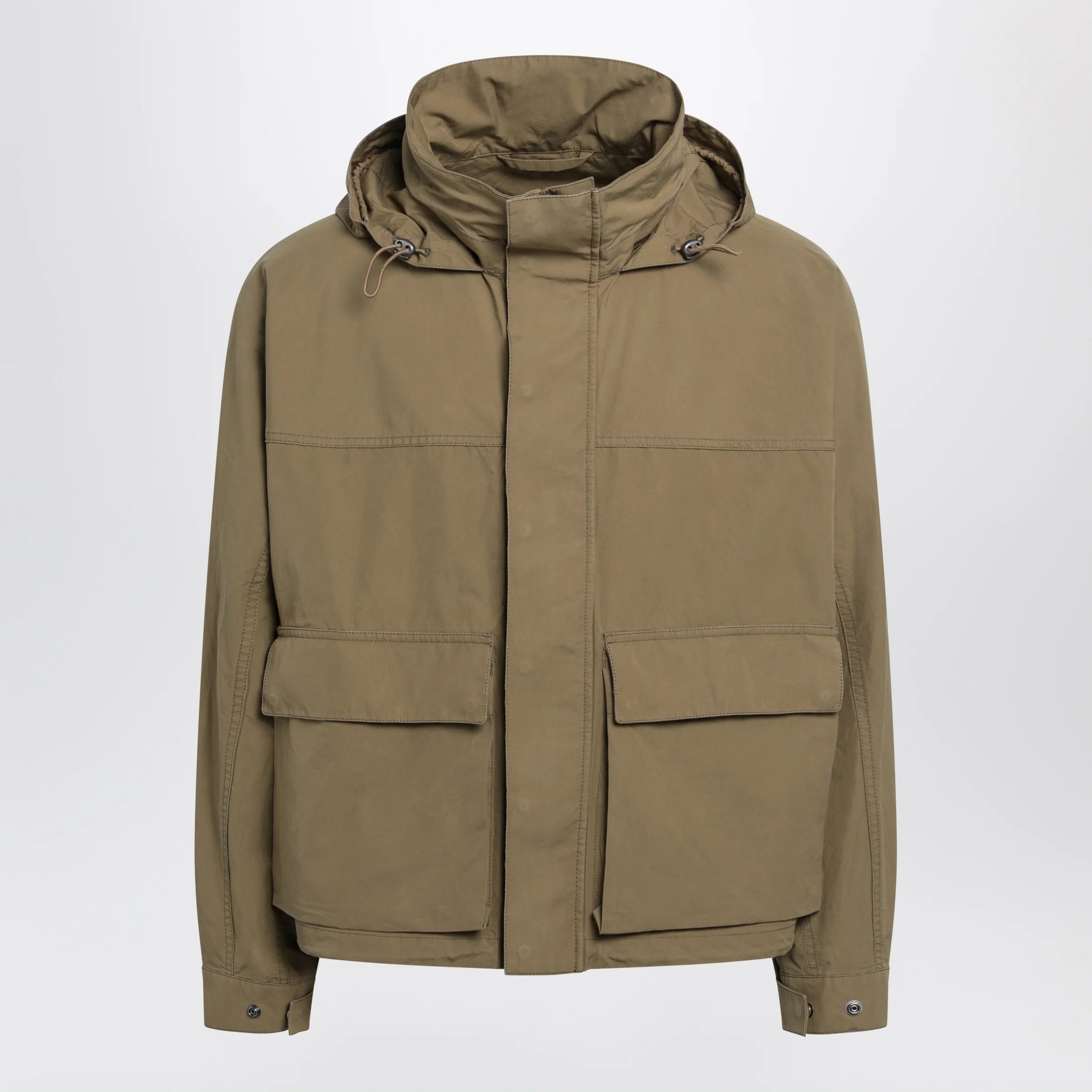 LEMAIRE Short hooded parka in khaki cotton