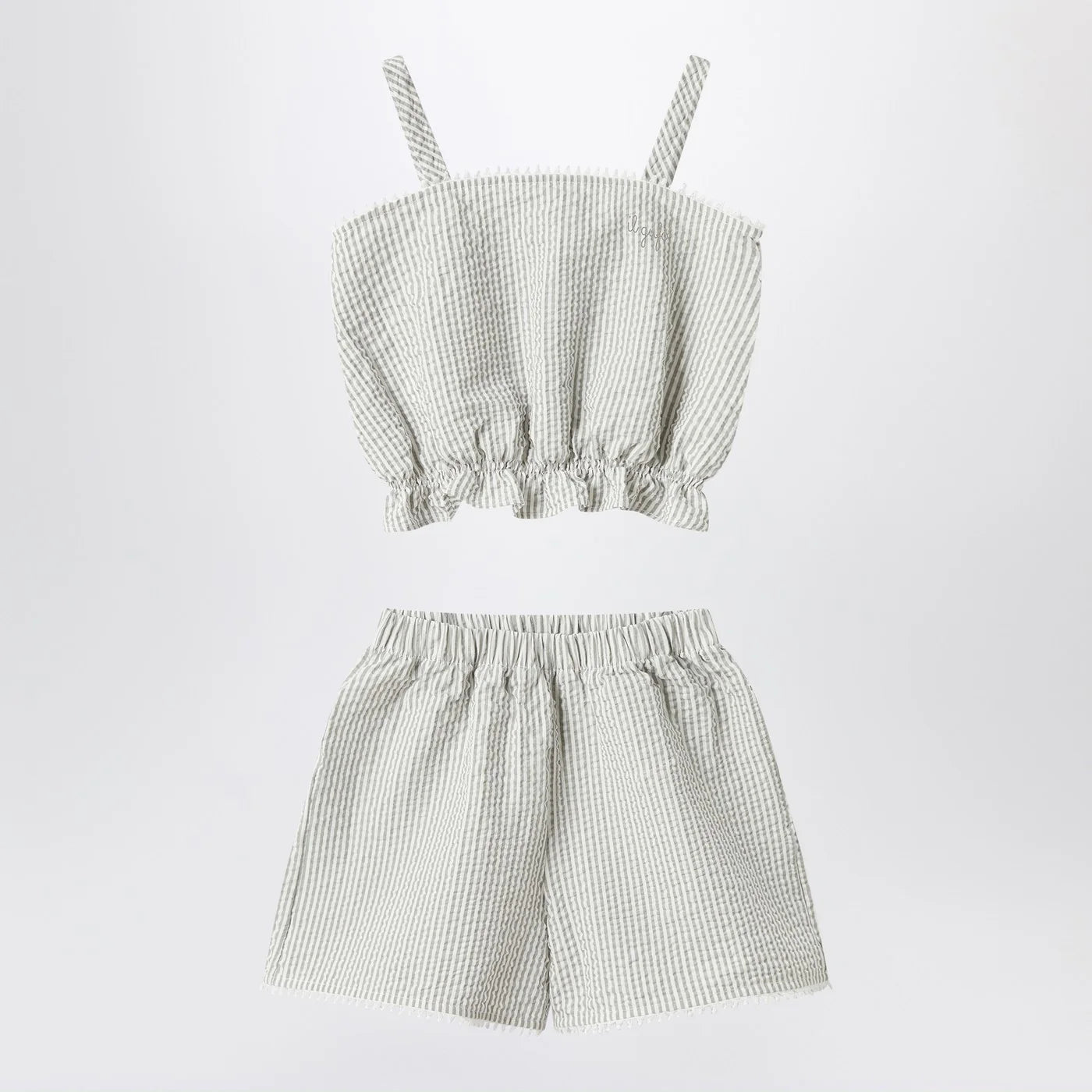 Il Gufo Granite-coloured set in striped seersucker