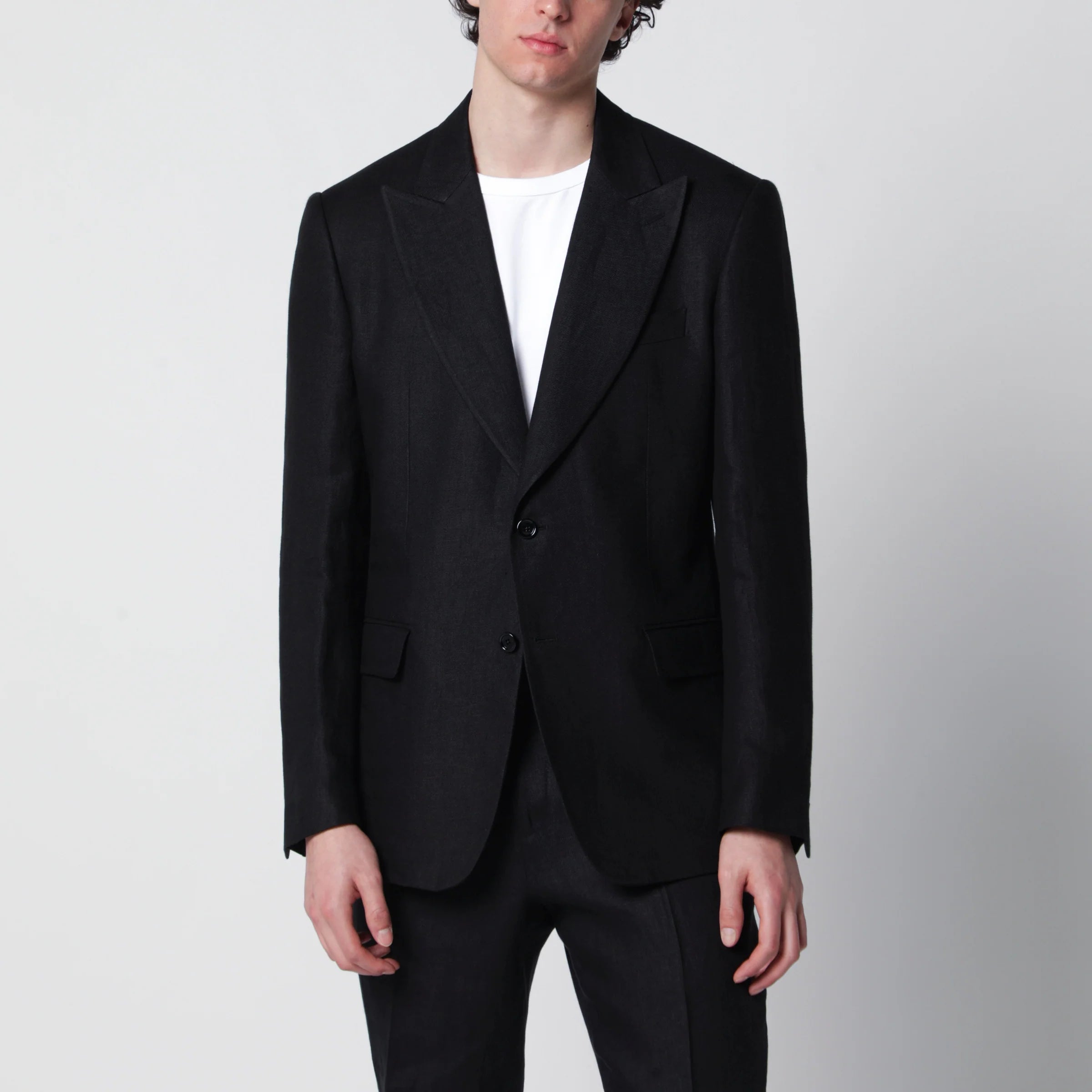 Lardini Single-Breasted Black Linen Jacket