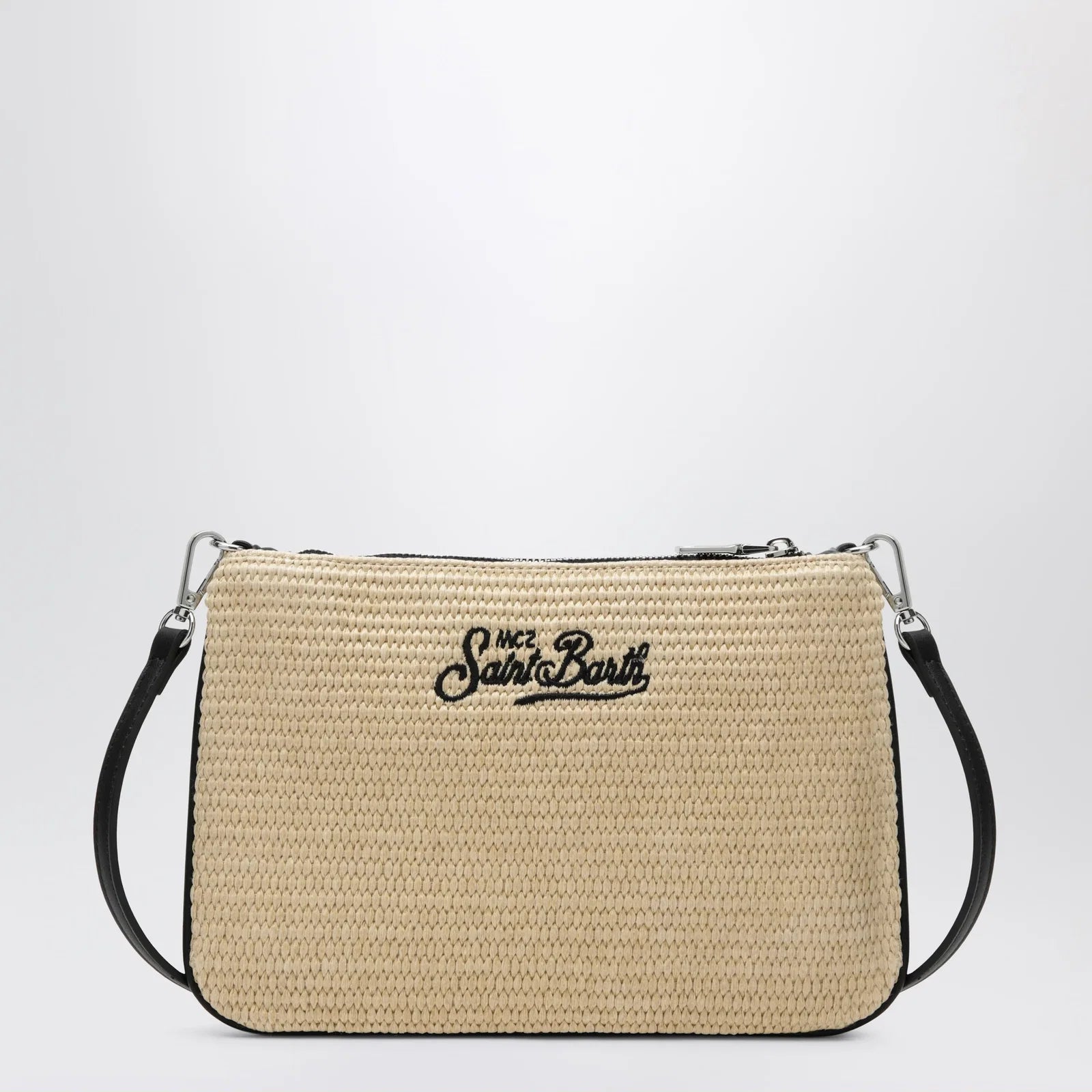 MC2 Saint Barth Parisienne straw-effect clutch with embroidered logo