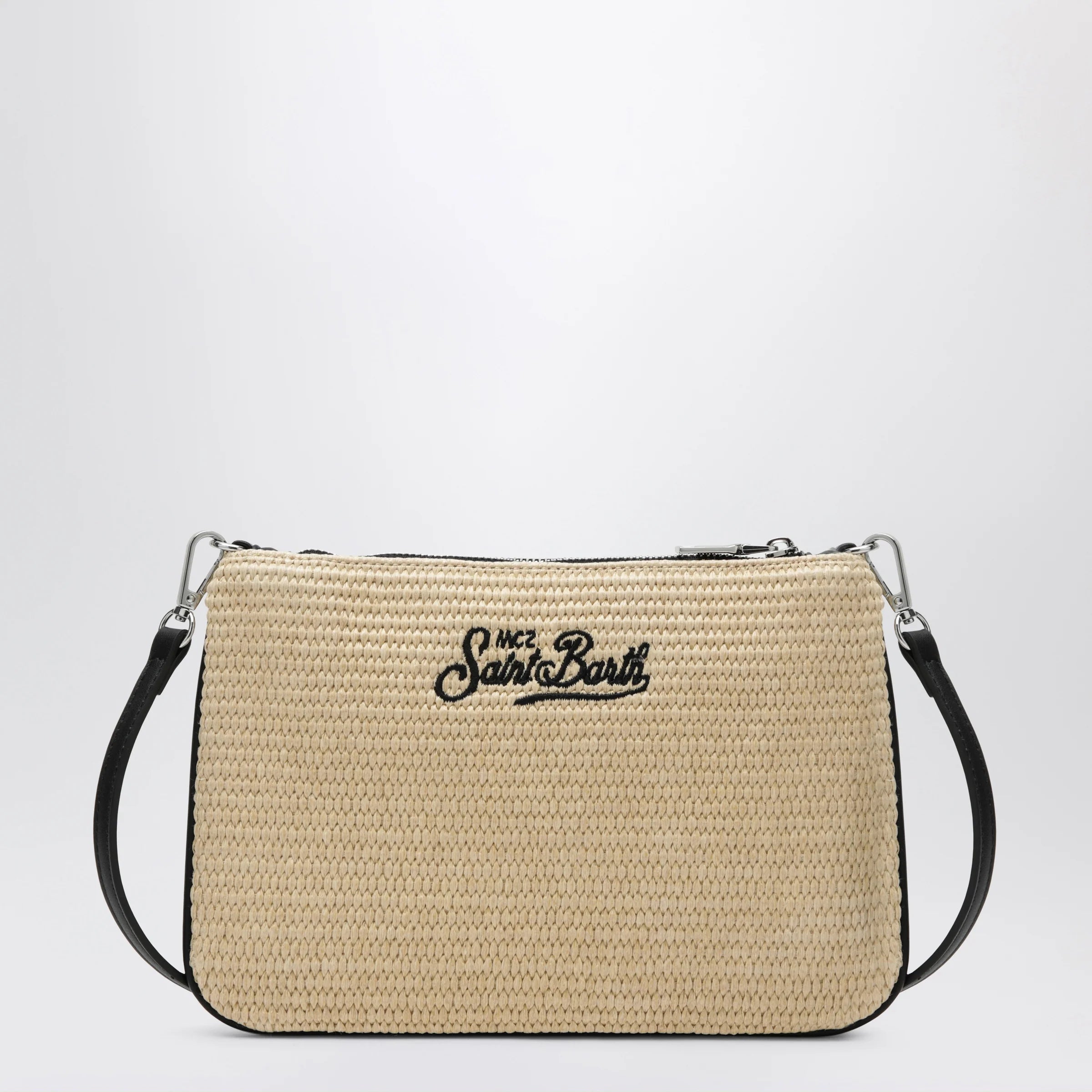 MC2 Saint Barth Parisienne straw-effect clutch with embroidered logo