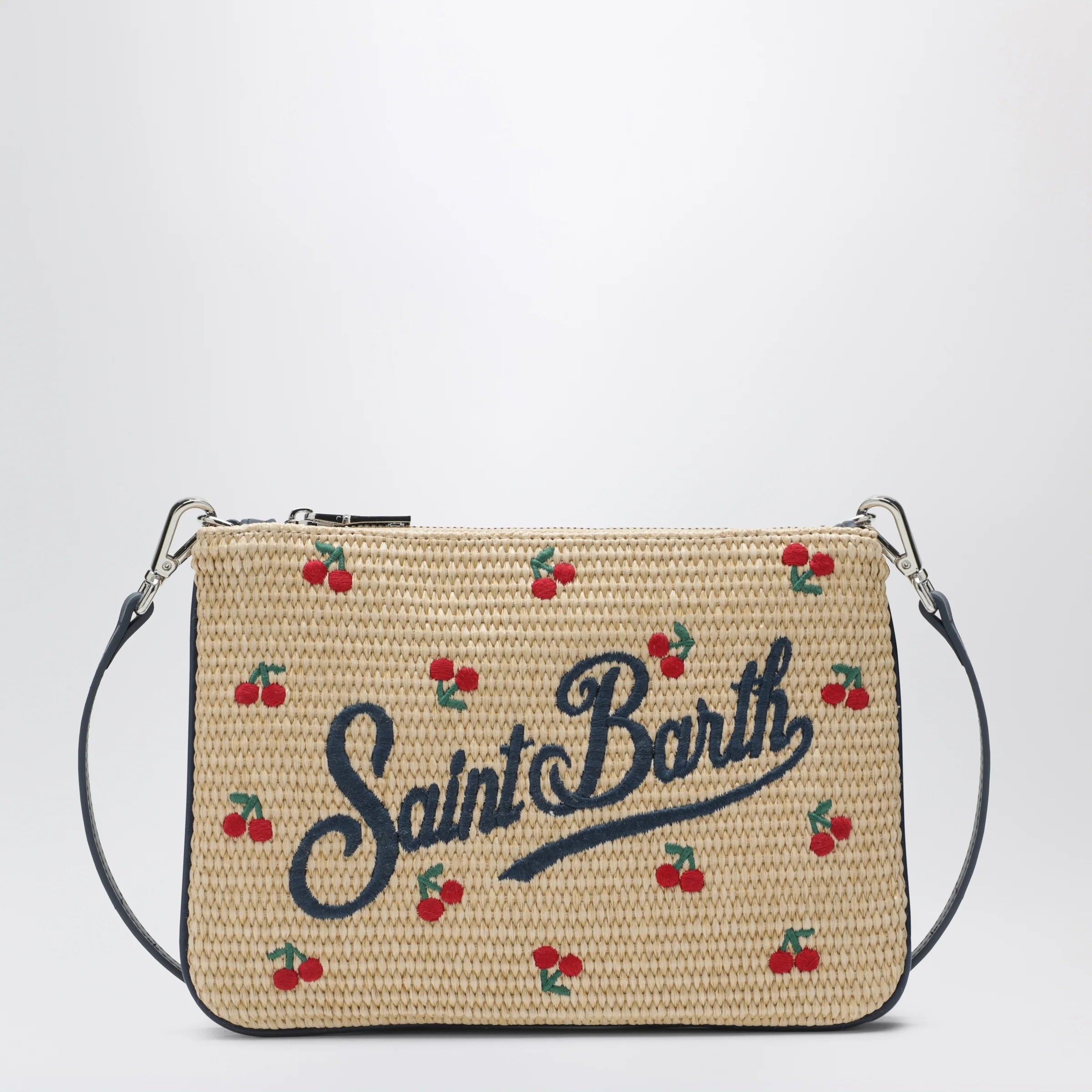 MC2 Saint Barth Raffia Pouch with Cherry Embroidery