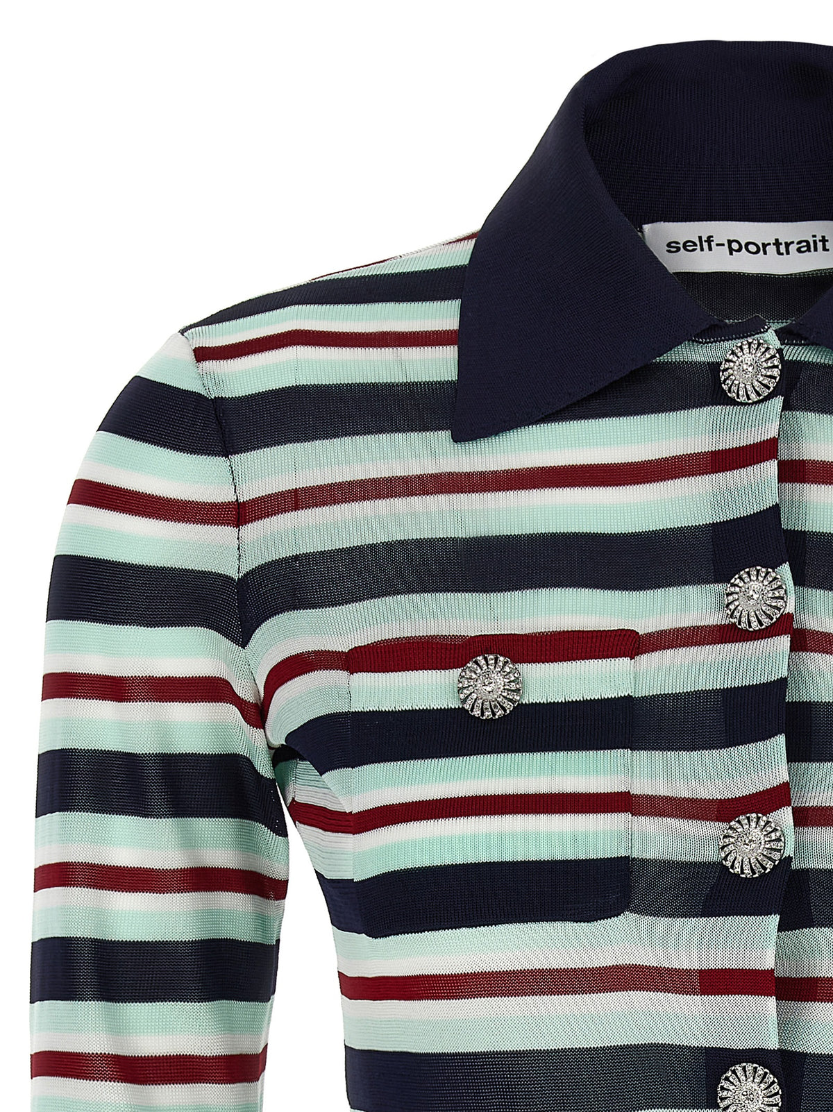 Self-Portrait Self Portrait Navy Striped Viscose Knit Cardigan