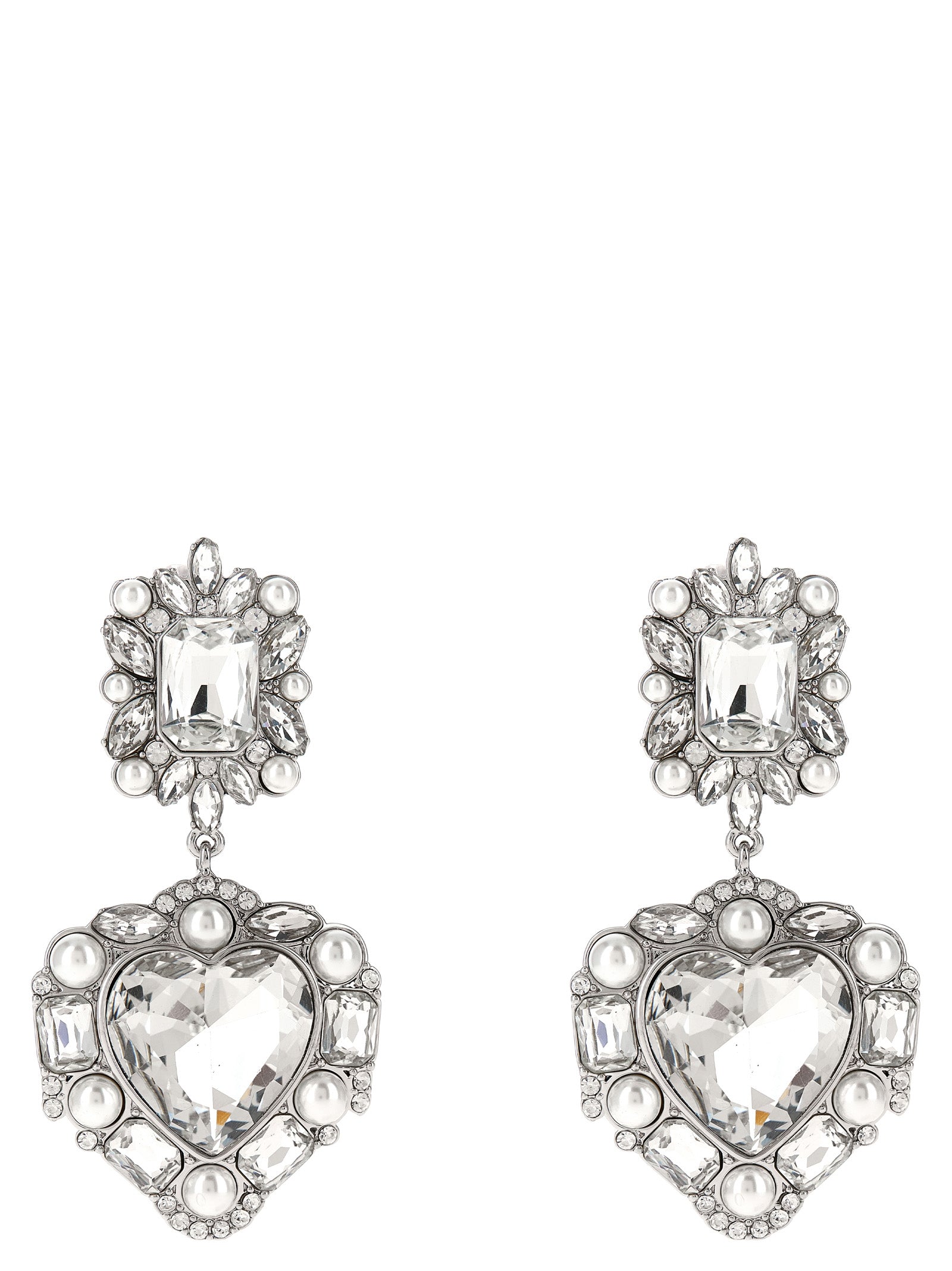 Self-Portrait Crystal Pearl Tiered Heart Earrings
