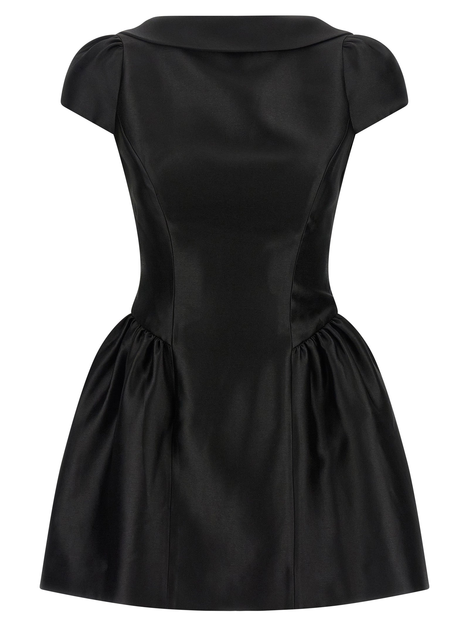 Self-Portrait Black Taffetà Collared Mini Dress