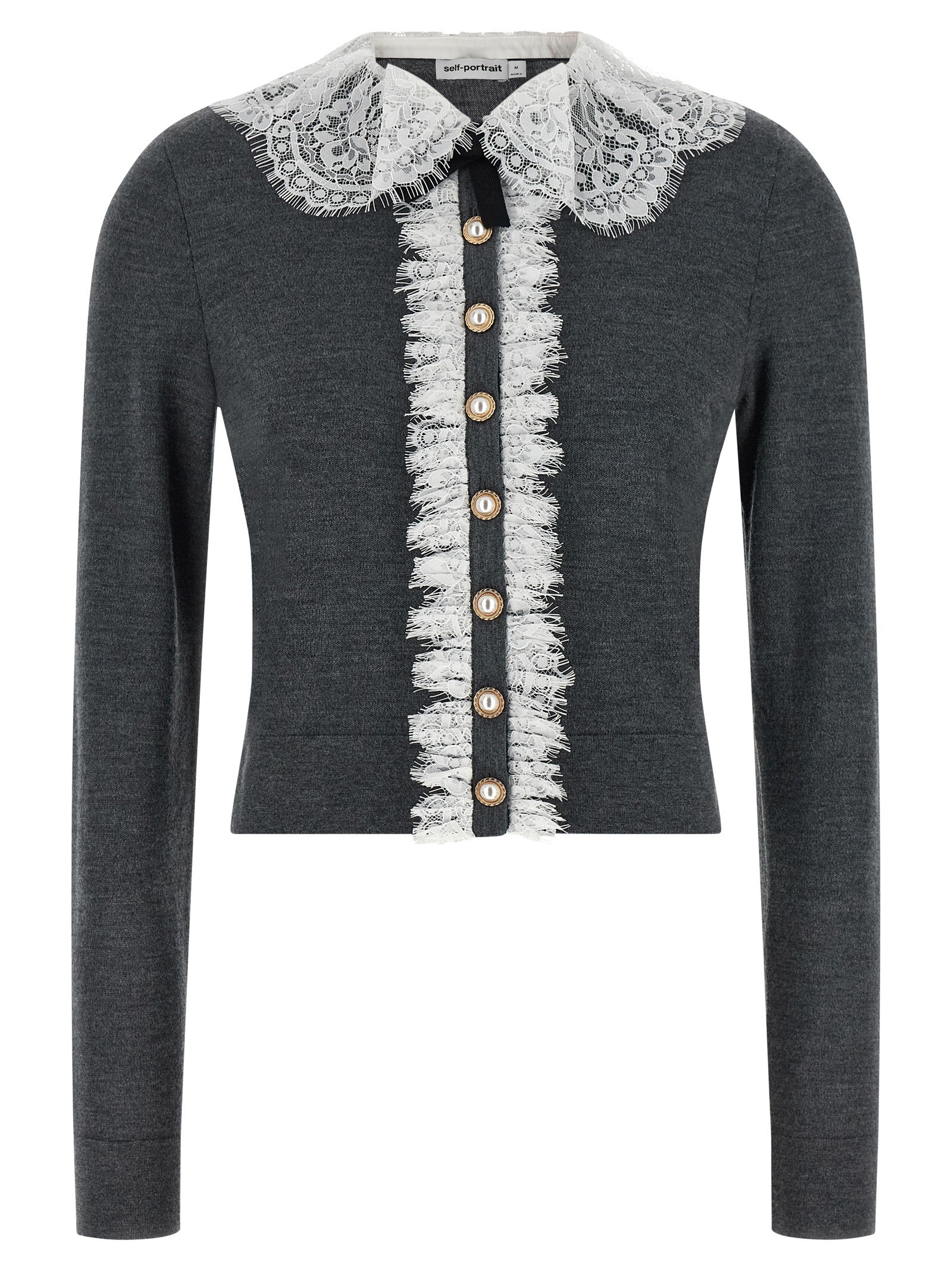 Self-Portrait Grey Lace Collar Knit Cardigan