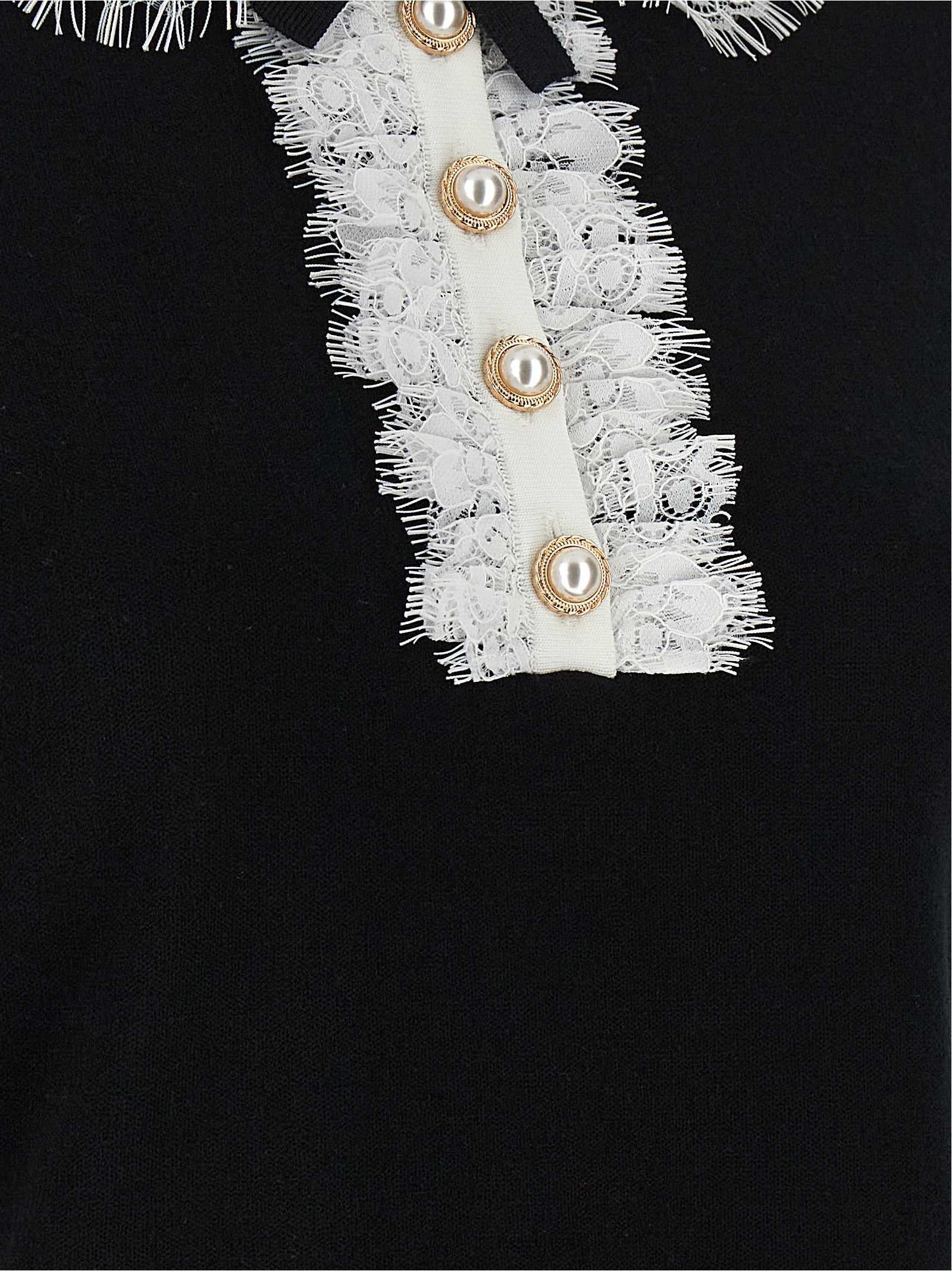 Self-Portrait Black Knit Lace Collar Top