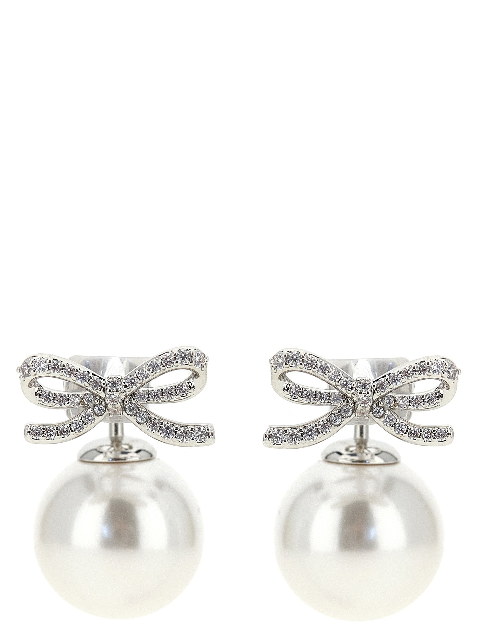 Self-Portrait Crystal Bow Pearl Back Earrings