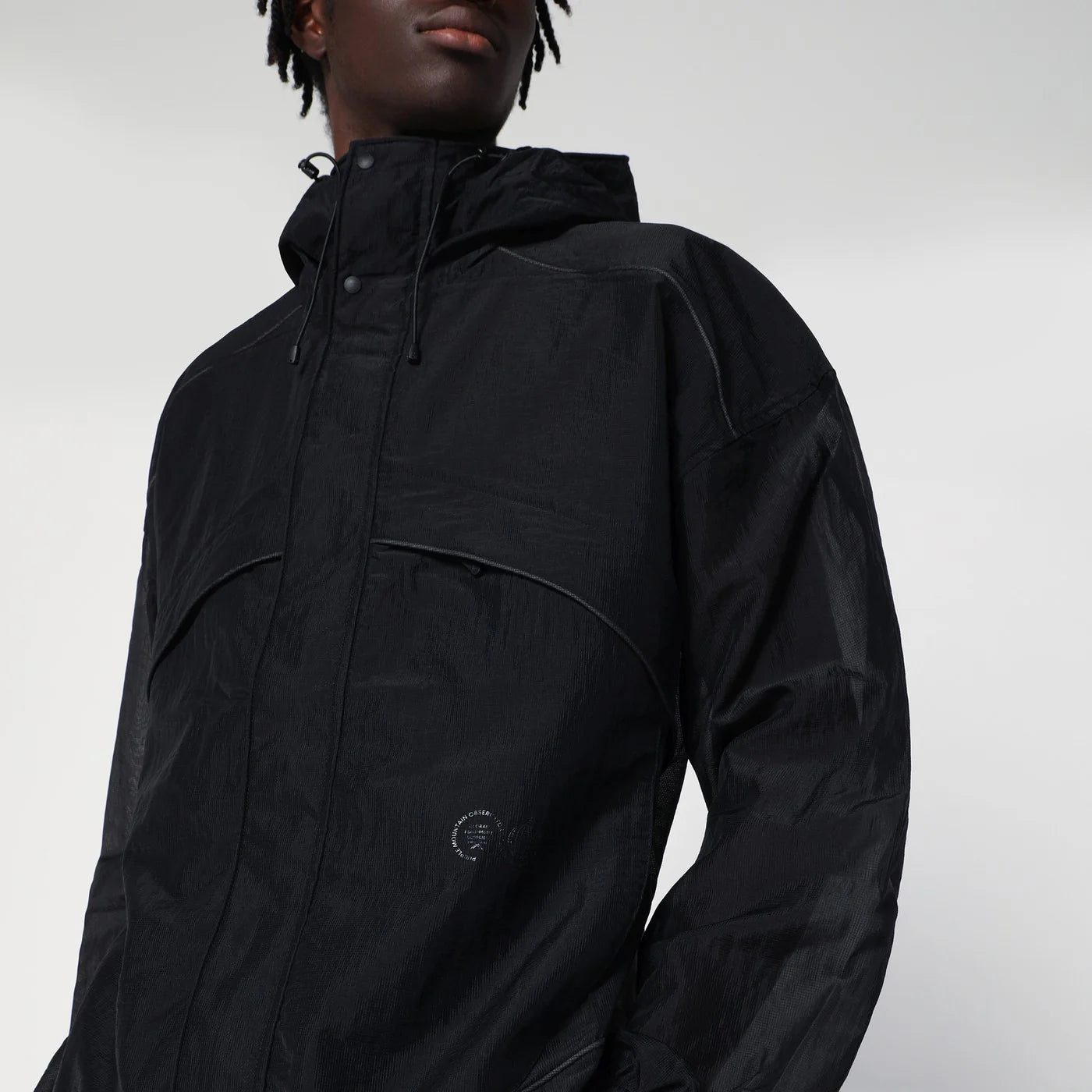 Purple Mountain Observatory Ripstop Mesh zip-up black jacket