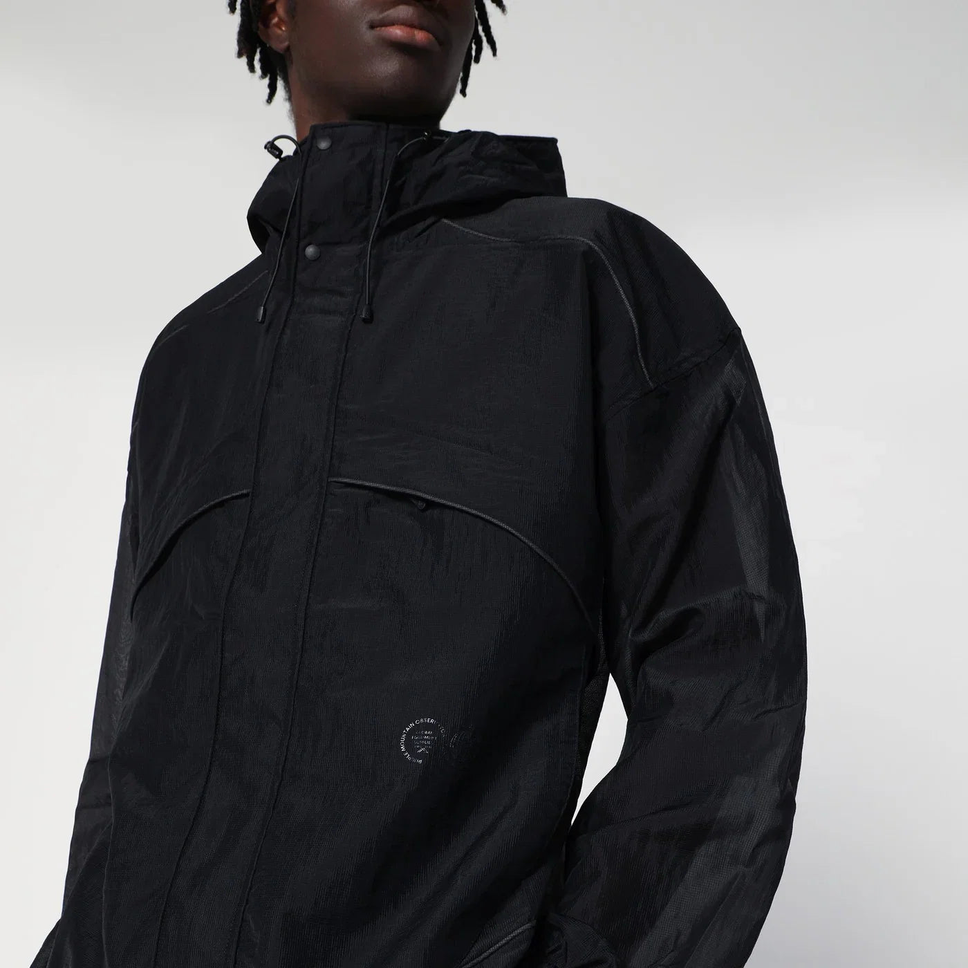 Purple Mountain Observatory Ripstop Mesh zip-up black jacket