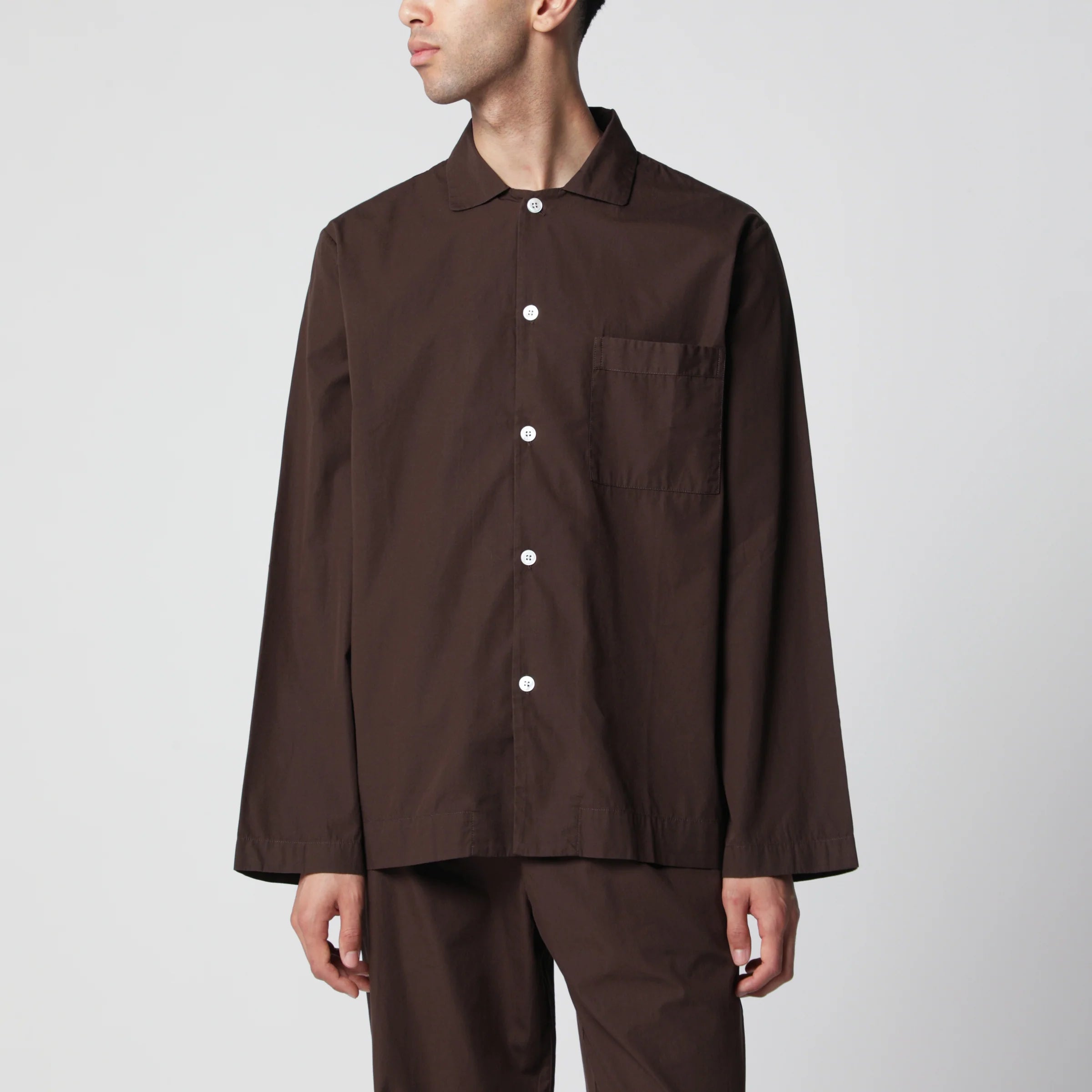 Tekla Brown cotton pajama shirt