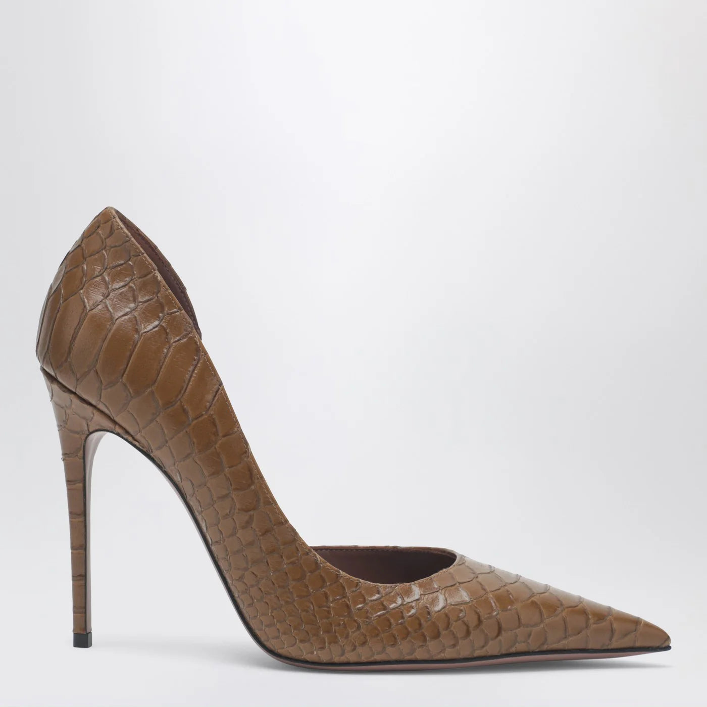 Paris Texas Vera 105 coffee-colored leather pumps with python-effect
