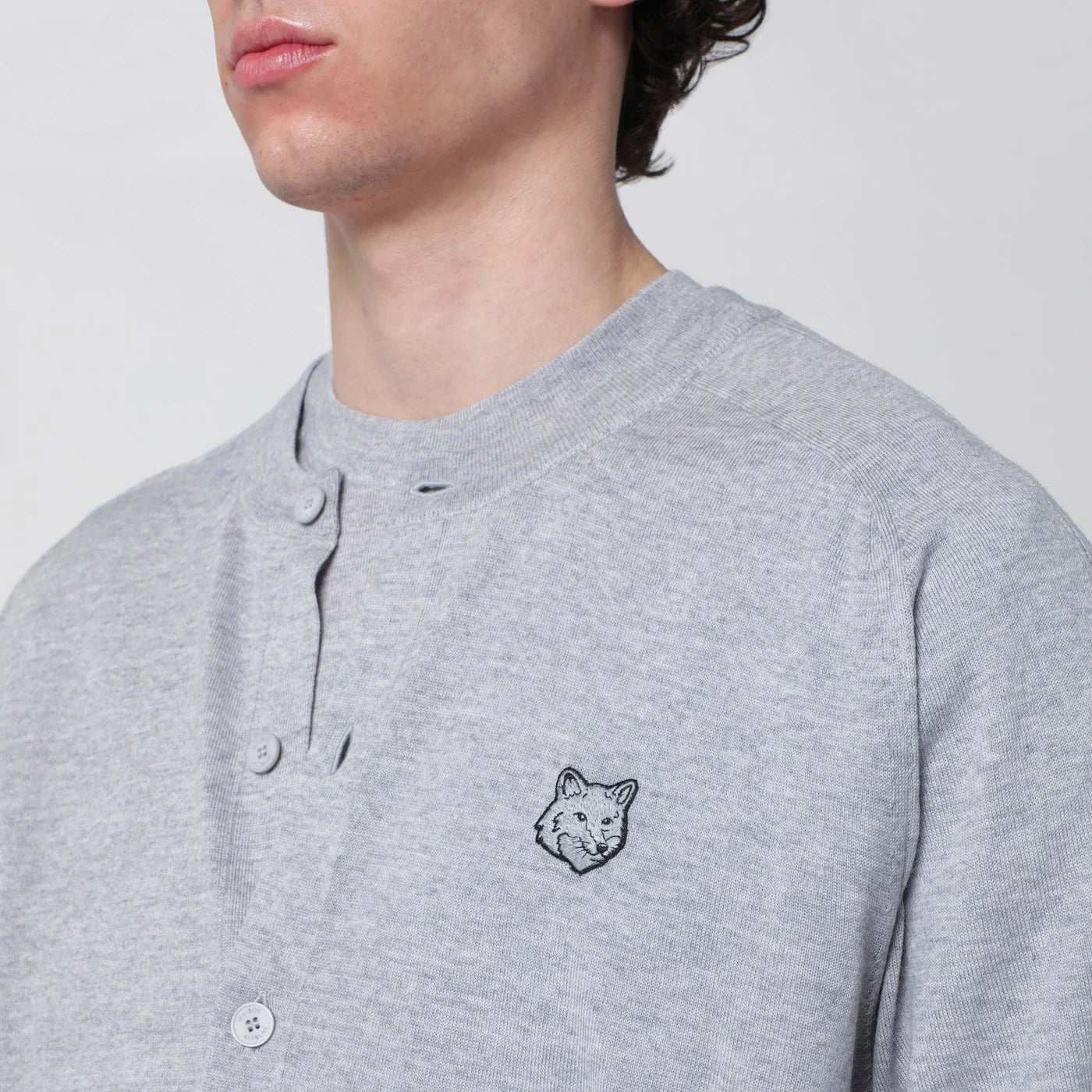 Maison Kitsuné Grey mélange Fox Head wool cardigan