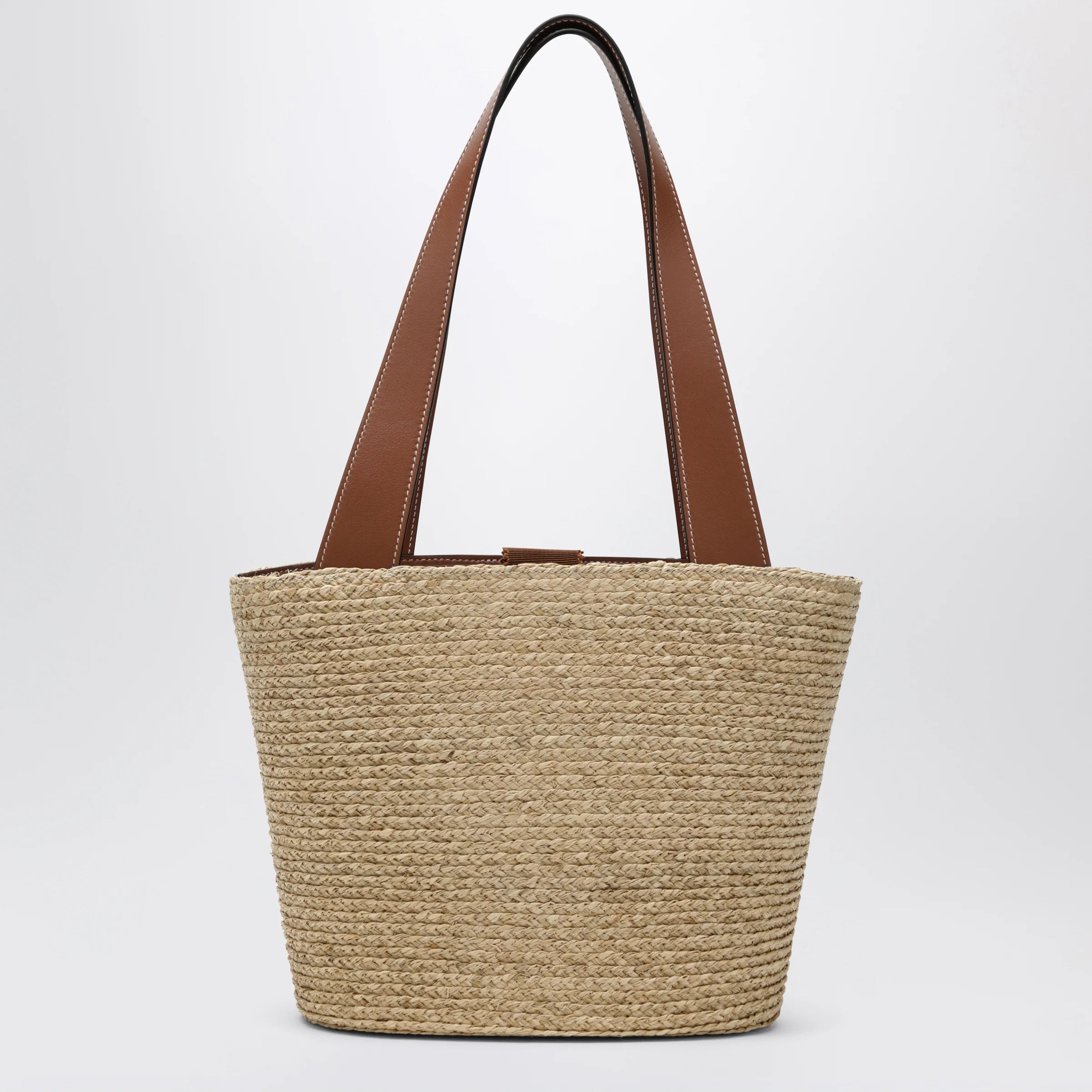 ROGER VIVIER Viv' Skate Shopping Bag in Beige/Cognac Raffia