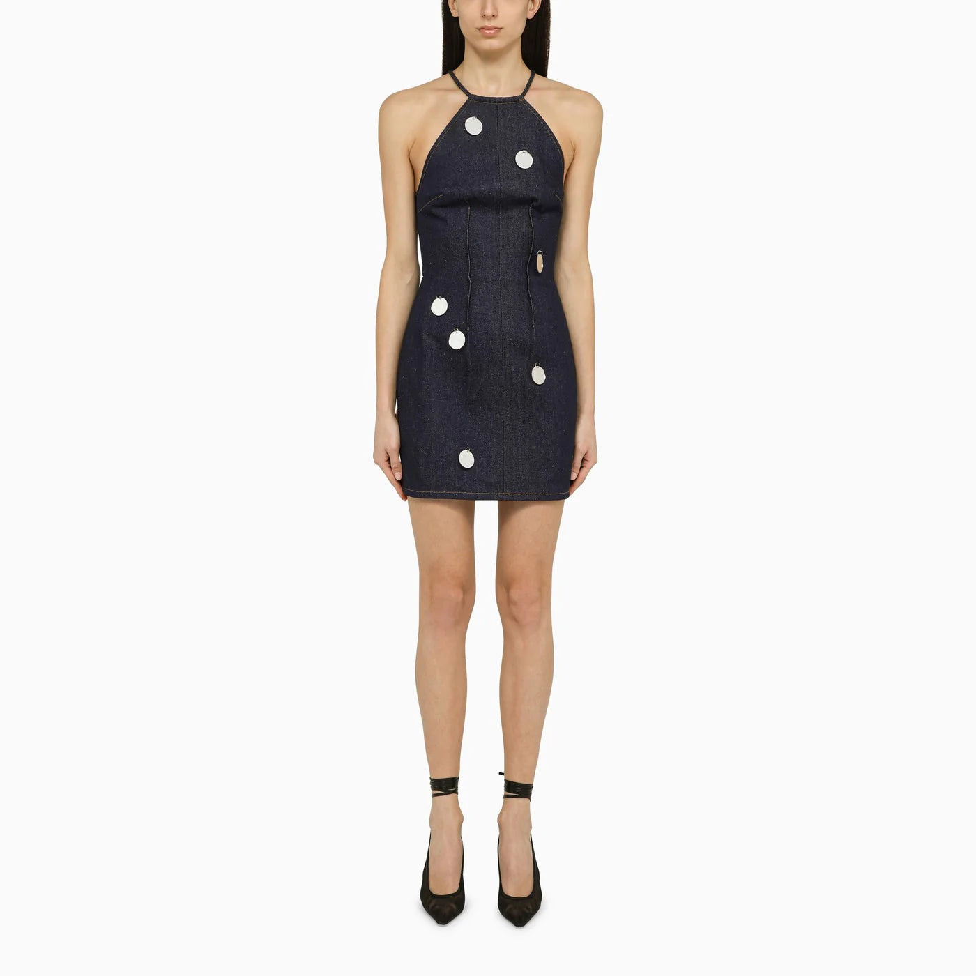 David Koma Blue denim mini dress with mirrors