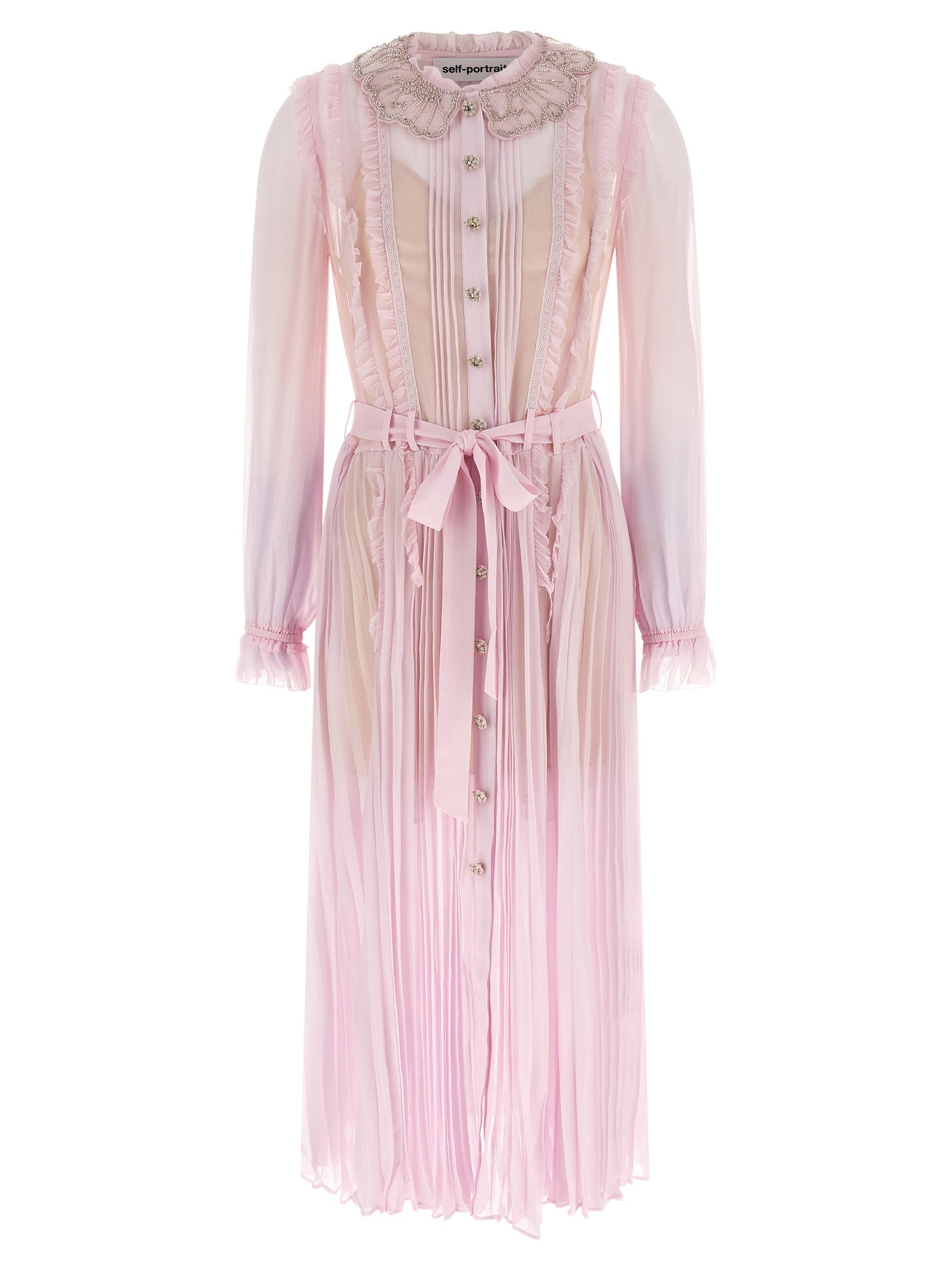 Self-Portrait Pink Pleated Georgette Midi Dress