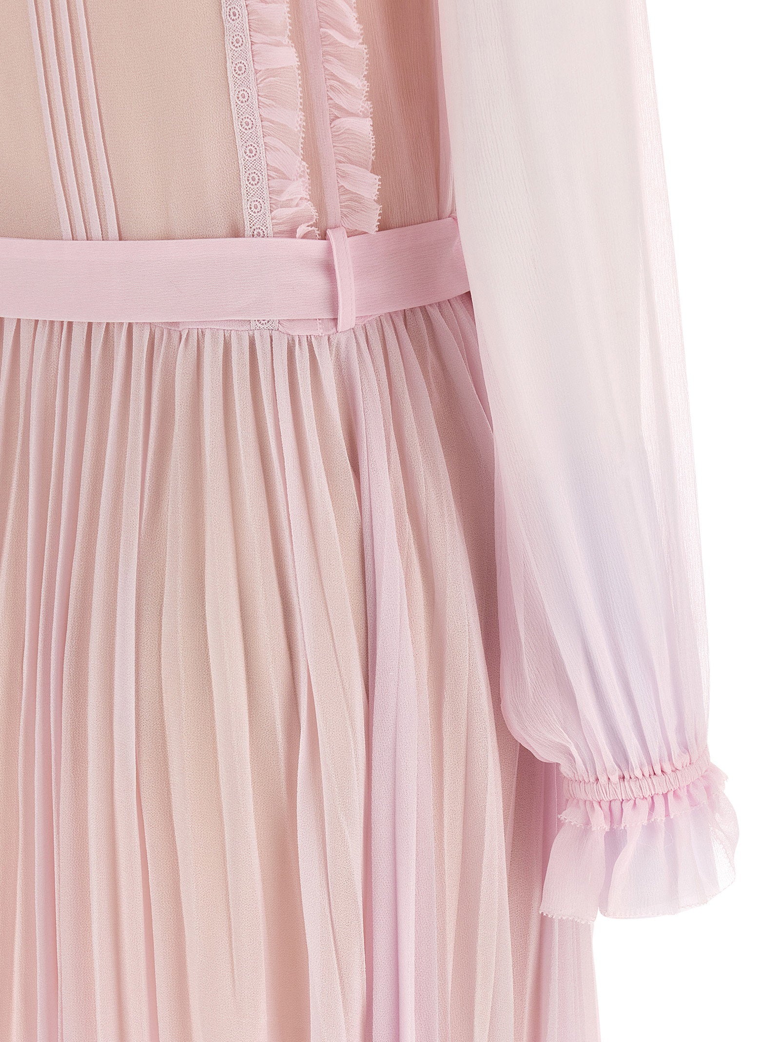 Self-Portrait Pink Pleated Georgette Midi Dress