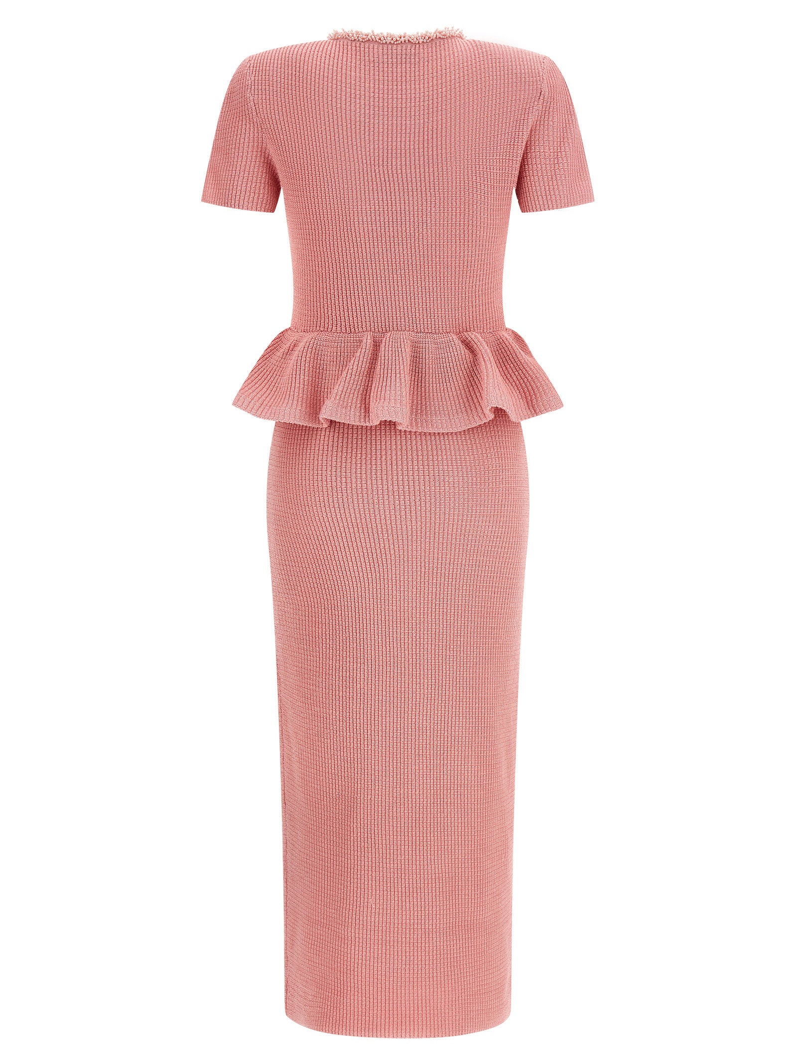 Self-Portrait Pink Peplum Knit Midi Dress