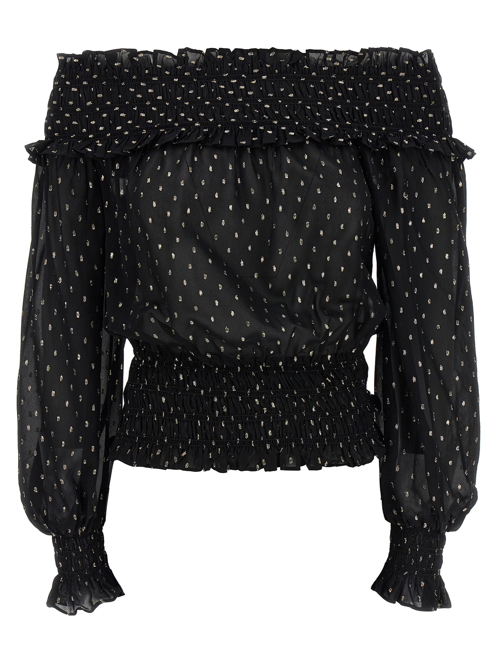 Self-Portrait Black And Gold Chiffon Top