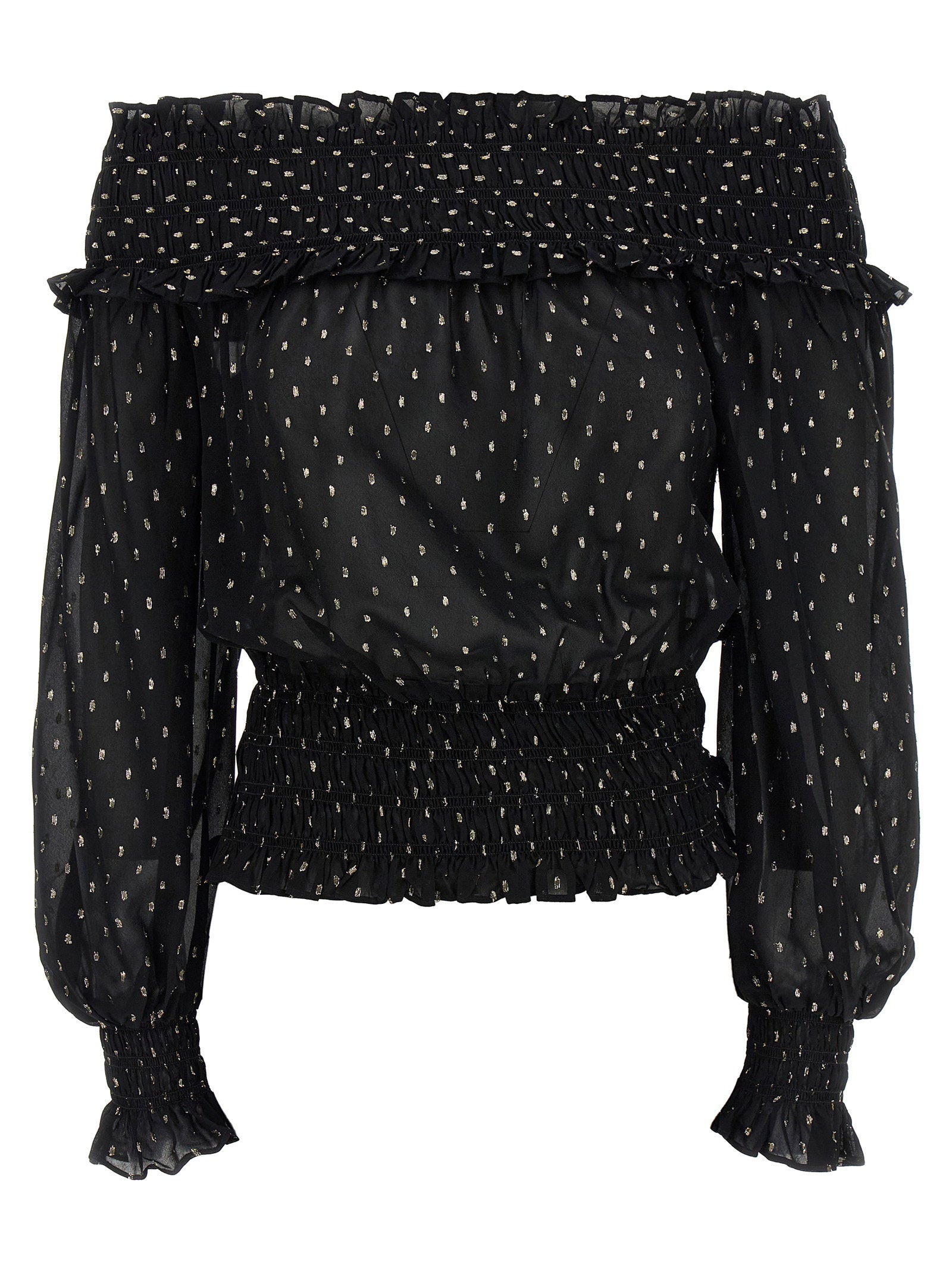 Self-Portrait Black And Gold Chiffon Top