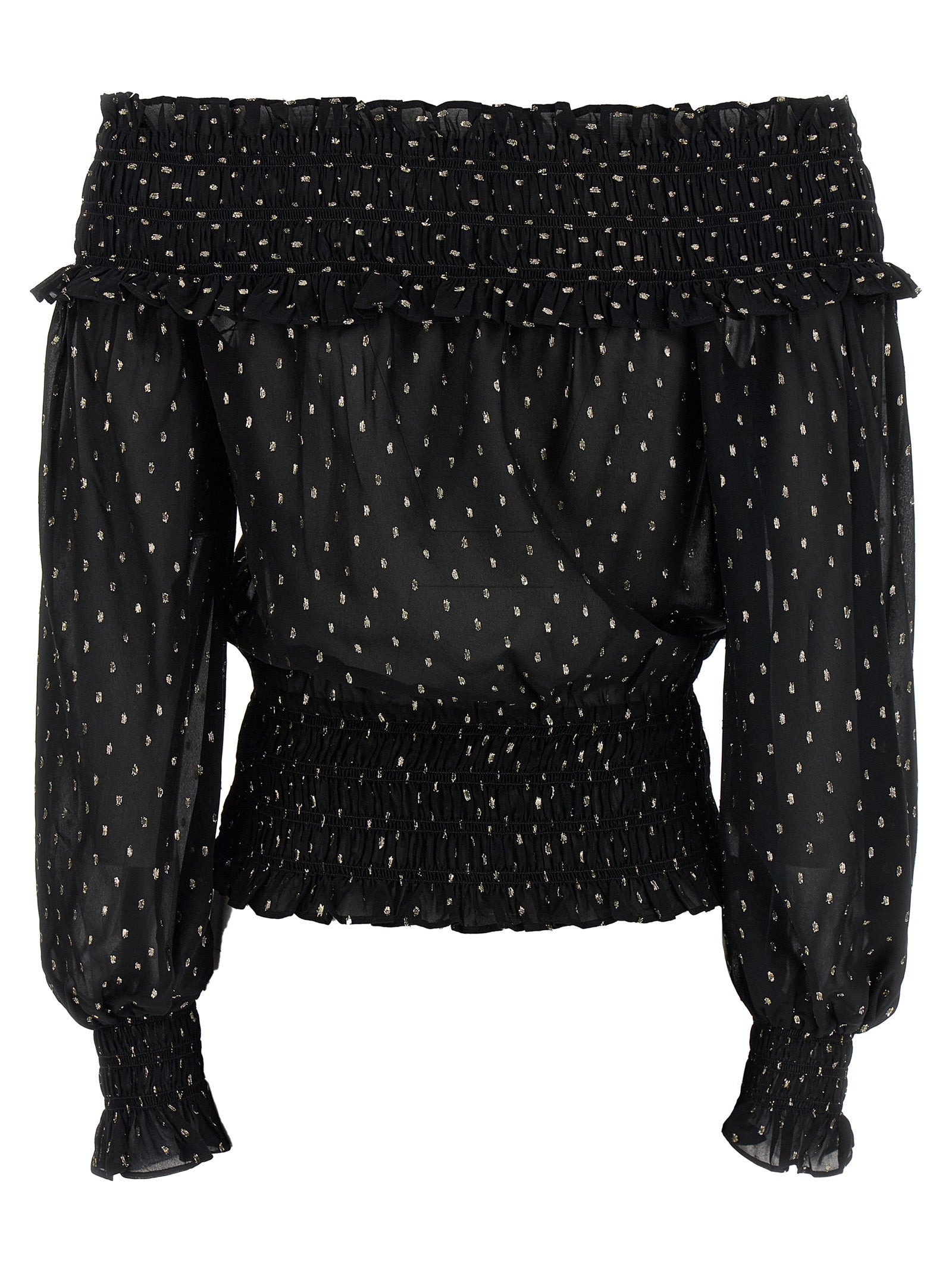 Self-Portrait Black And Gold Chiffon Top